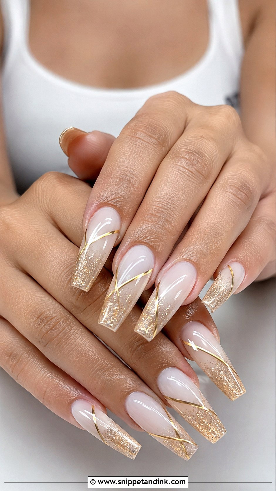 White And Champagne Gold Wedding Nails - Snippet and Ink - 20 White and Gold Wedding Nails