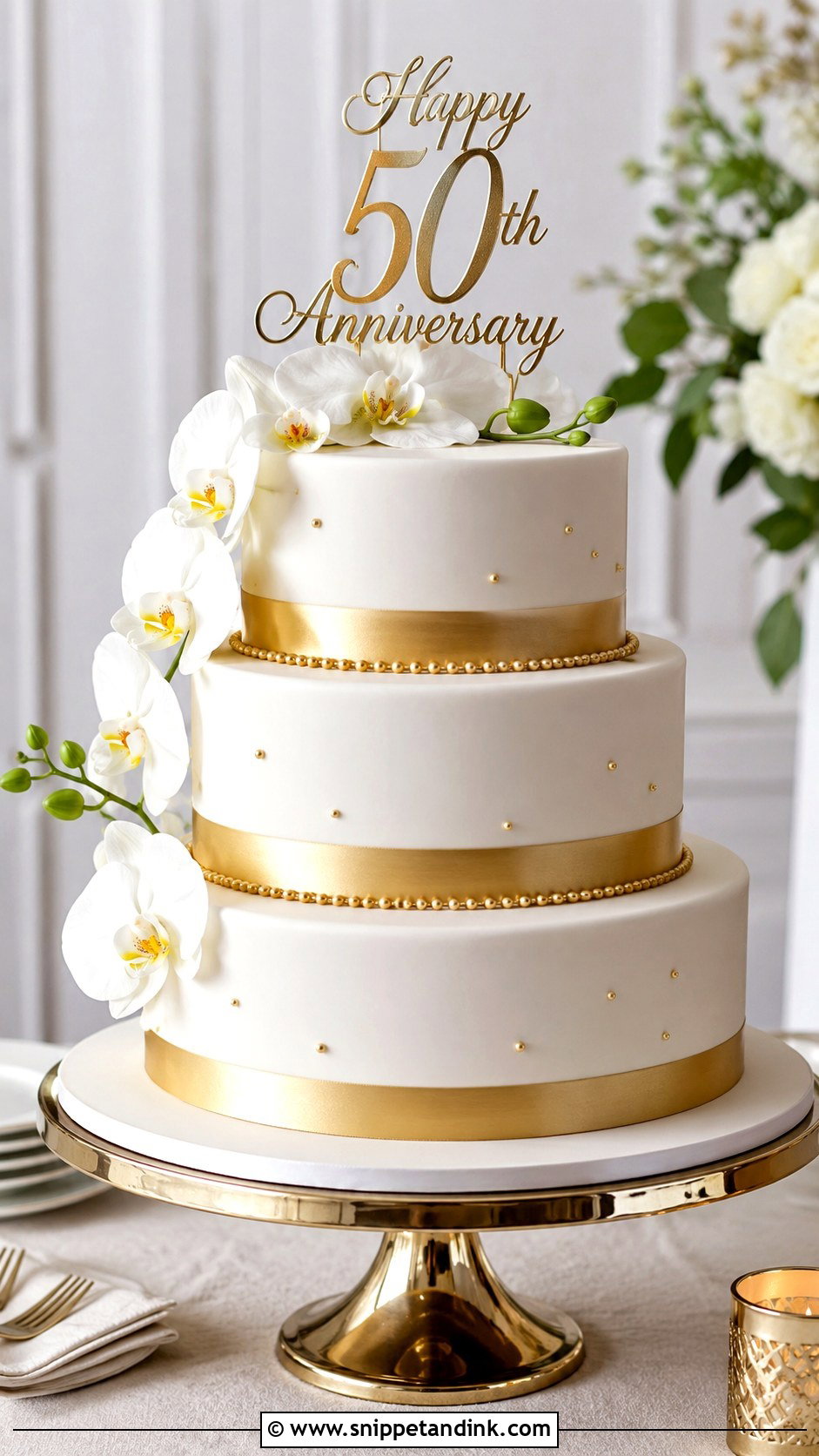 White And Gold 50th Anniversary Cake - Snippet and Ink - 20 Gold 50th Wedding Anniversary Cakes
