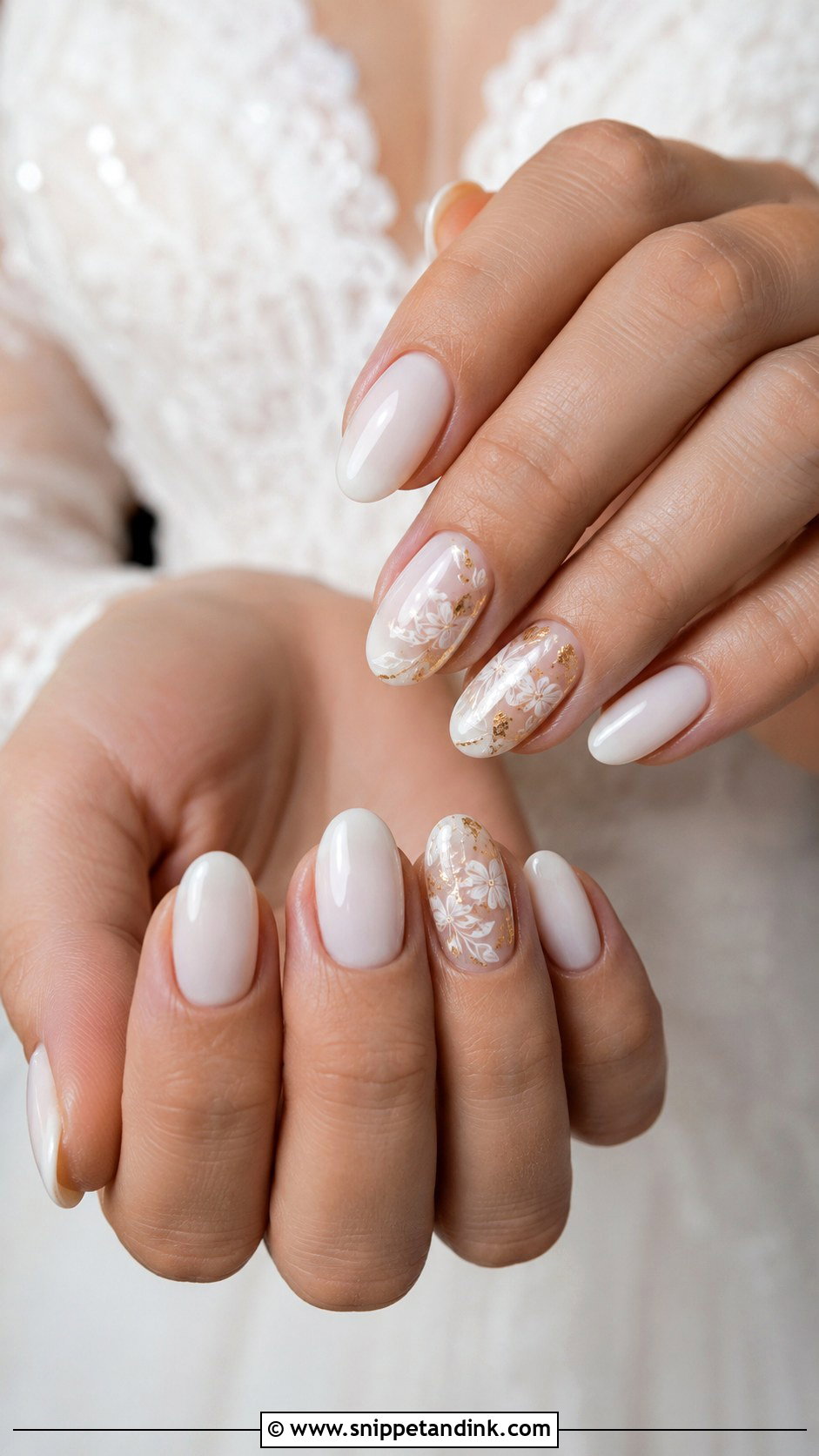 White And Gold Accent Nail Wedding Nails - Snippet and Ink - 20 White and Gold Wedding Nails