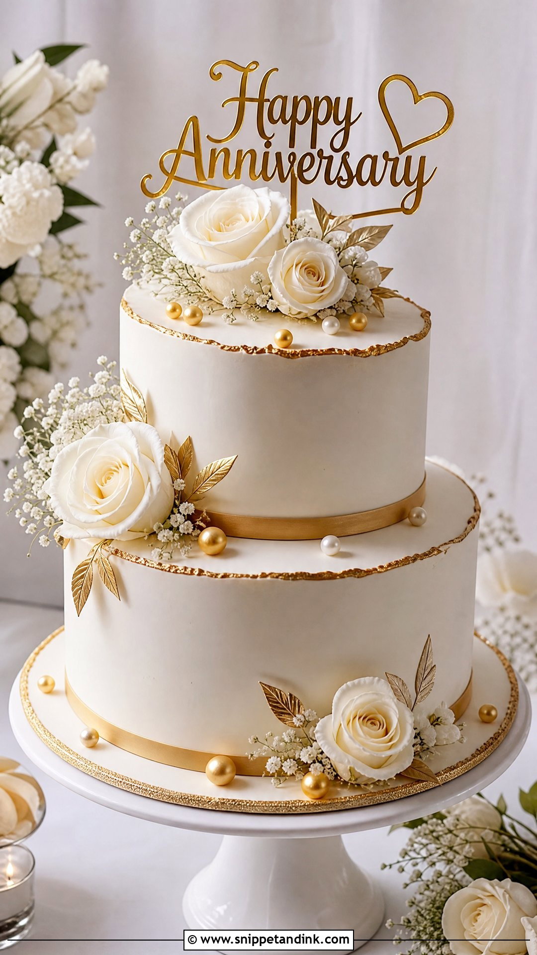 White And Gold Anniversary Cake - Snippet and Ink - 30 Marriage Anniversary Cake Ideas