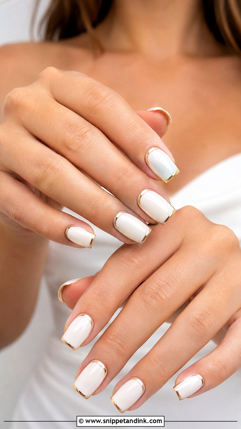 White And Gold Bridal Nails - Snippet and Ink - 20 Gold Bridal Nails