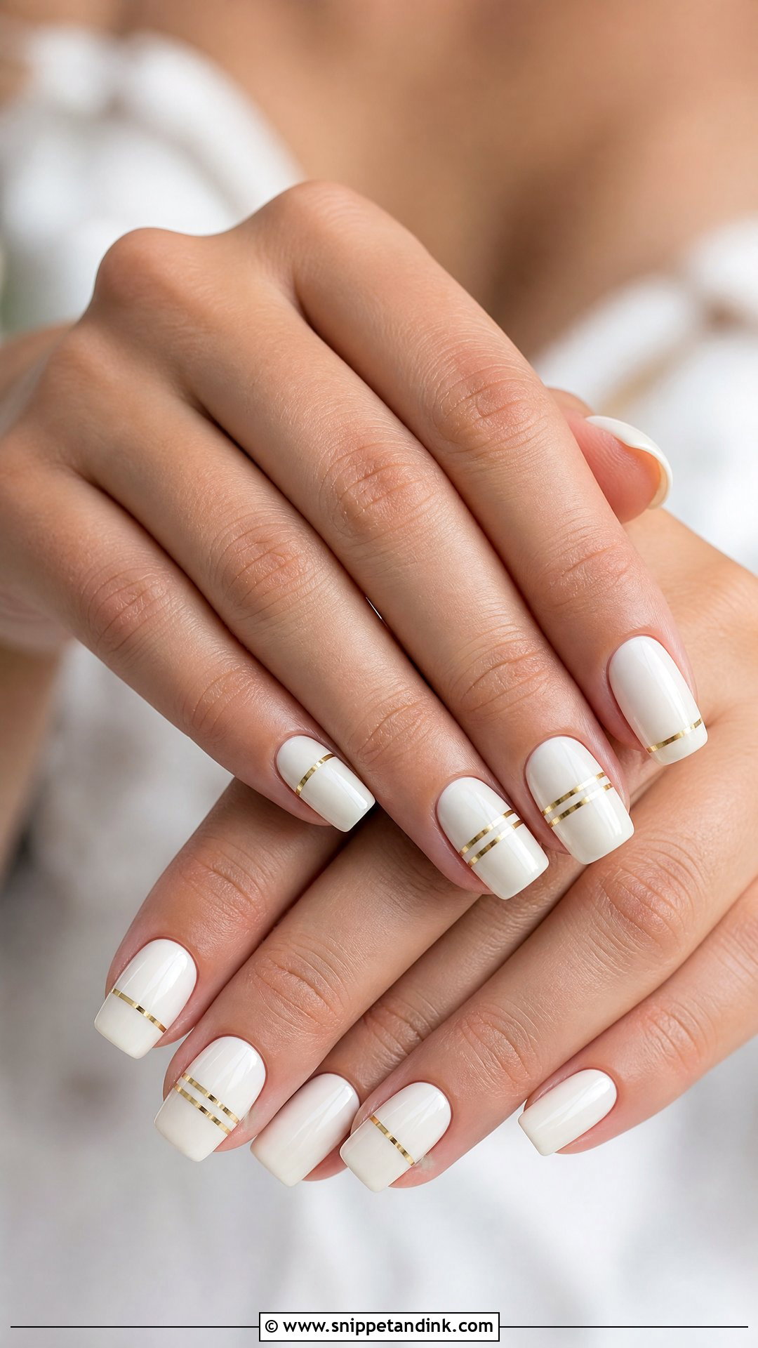 White And Gold Bride Nails - Snippet and Ink - 25 Elegant Gold Bride Wedding Nails