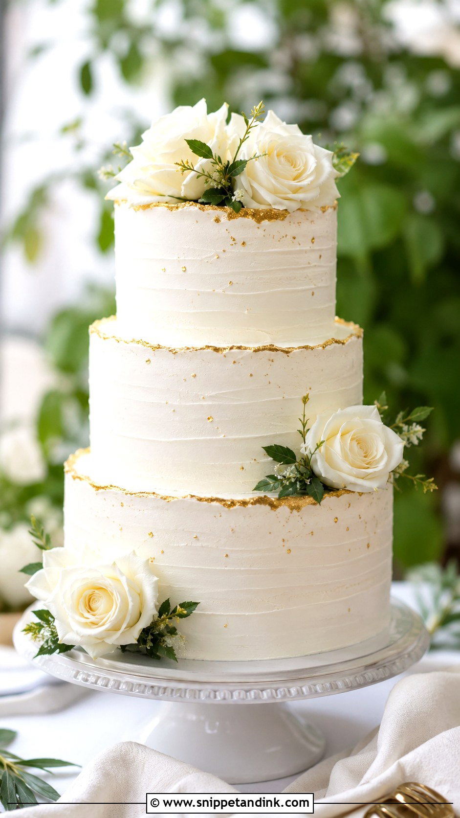 White And Gold Buttercream Wedding Cake - Snippet and Ink - 20 Gold and White Cake Design Ideas for Wedding