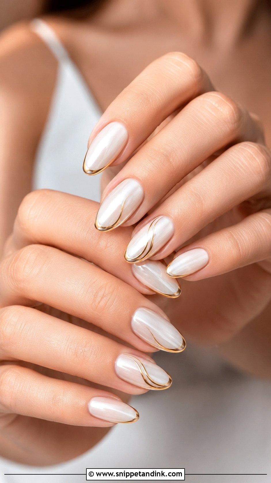 White And Gold Chrome Wedding Nails - Snippet and Ink - 20 White and Gold Wedding Nails