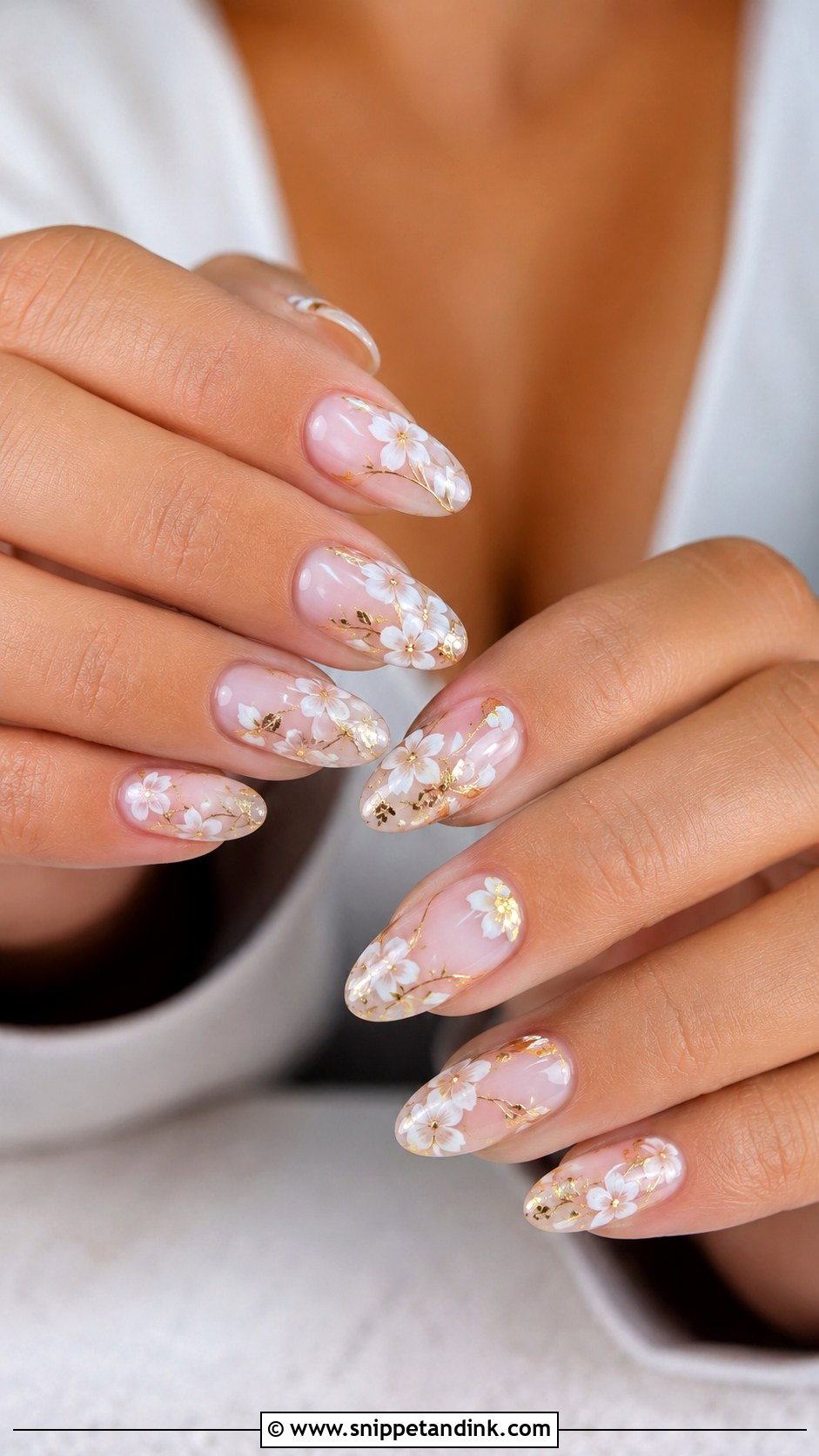 White And Gold Floral Wedding Nails - Snippet and Ink - 20 White and Gold Wedding Nails