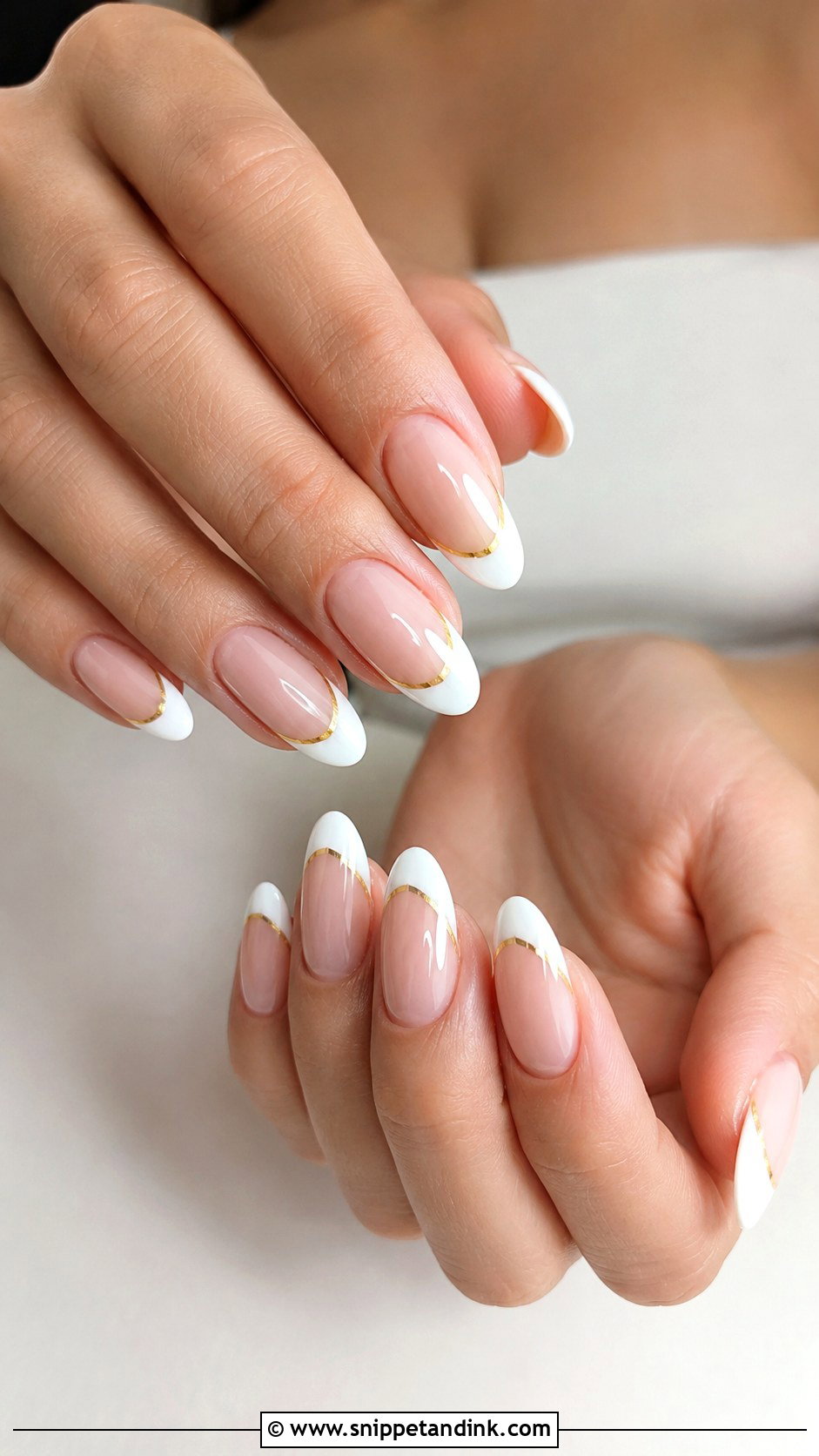 White And Gold French Tip Wedding Nails - Snippet and Ink - 20 White and Gold Wedding Nails