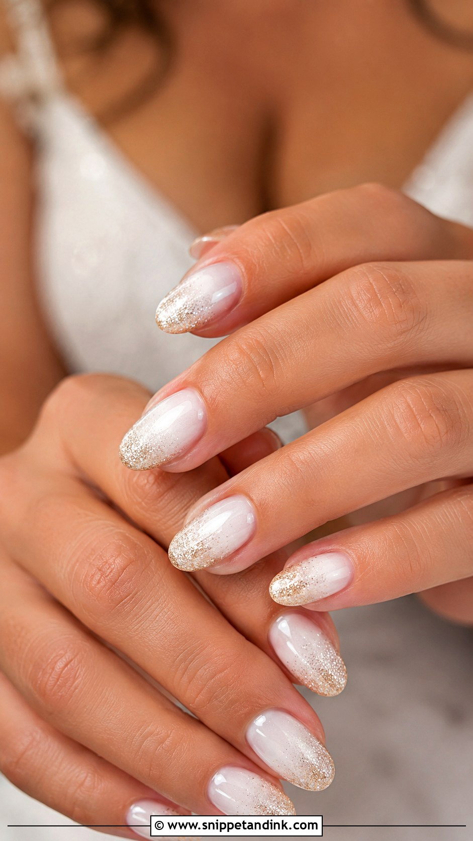 White And Gold Glitter Ombre Wedding Nails - Snippet and Ink - 20 White and Gold Wedding Nails