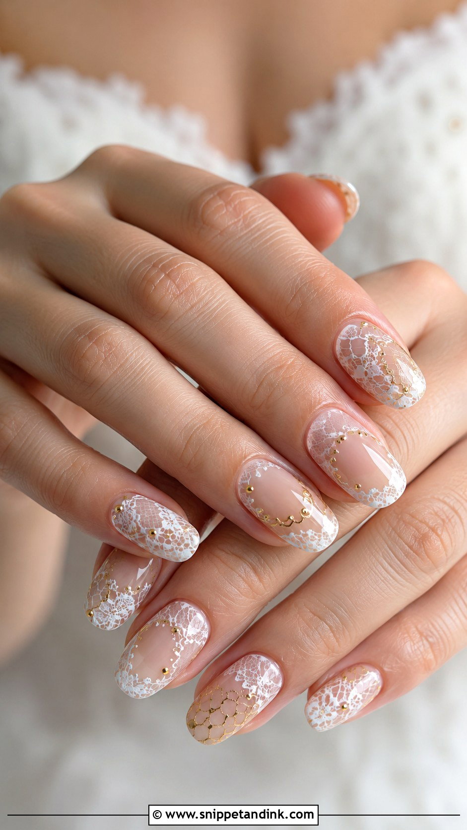 White And Gold Lace Wedding Nails - Snippet and Ink - 20 White and Gold Wedding Nails
