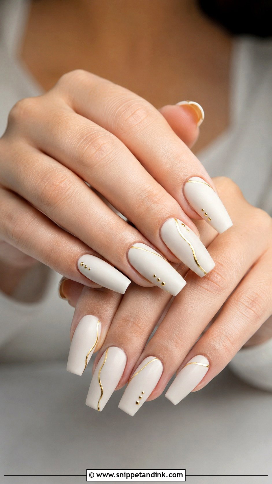 White And Gold Matte Wedding Nails - Snippet and Ink - 20 White and Gold Wedding Nails