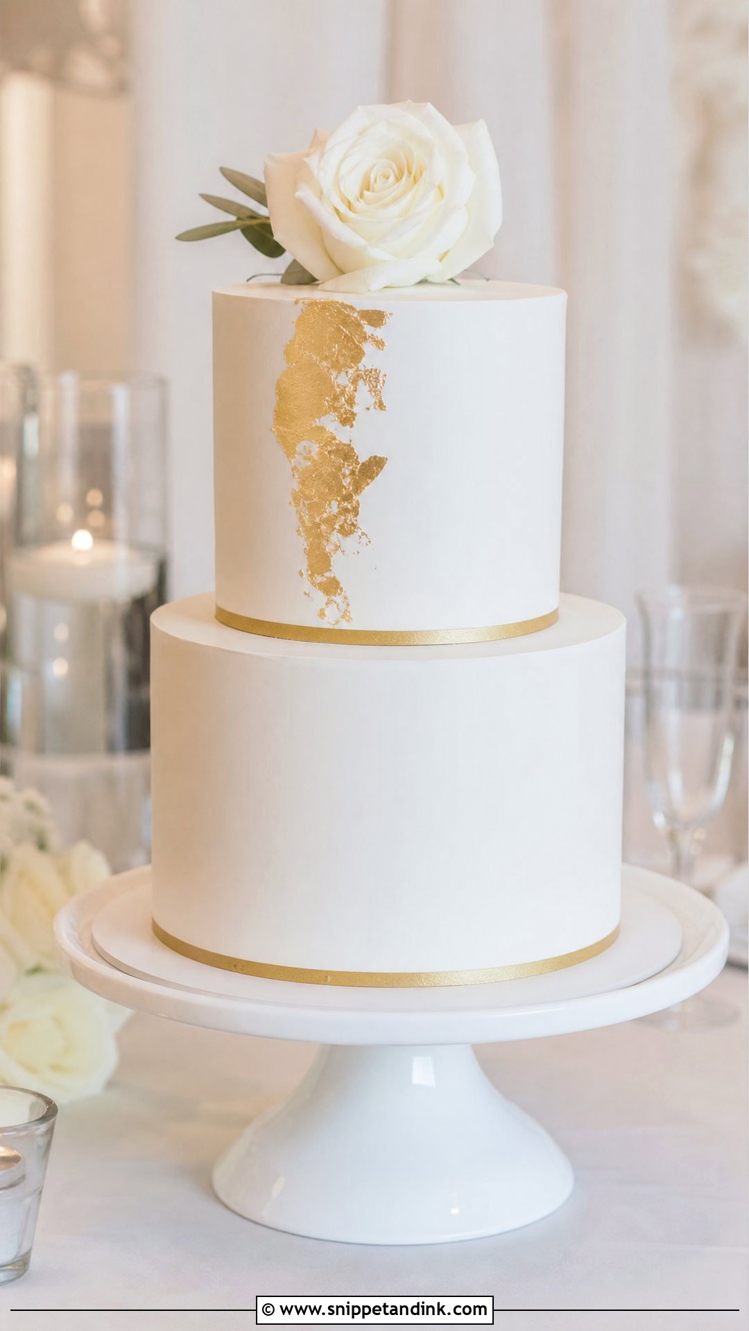 White And Gold Minimalist Wedding Cake - Snippet and Ink - 20 White and Gold Wedding Cake Ideas
