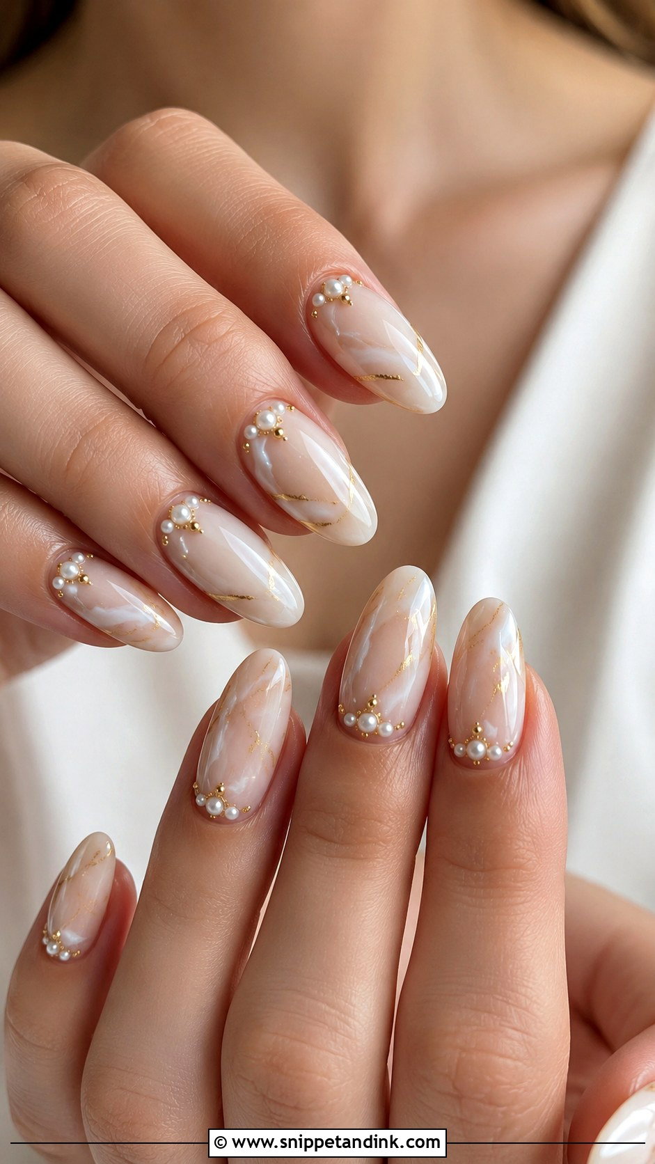 White And Gold Pearl Wedding Nails - Snippet and Ink - 20 White and Gold Wedding Nails