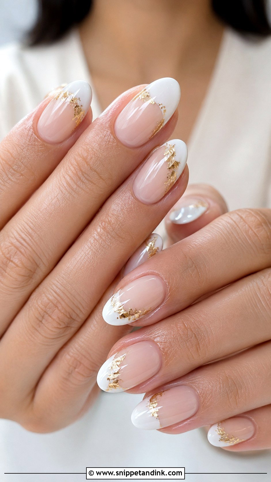 White And Gold Press On Wedding Nails - Snippet and Ink - 20 White and Gold Wedding Nails