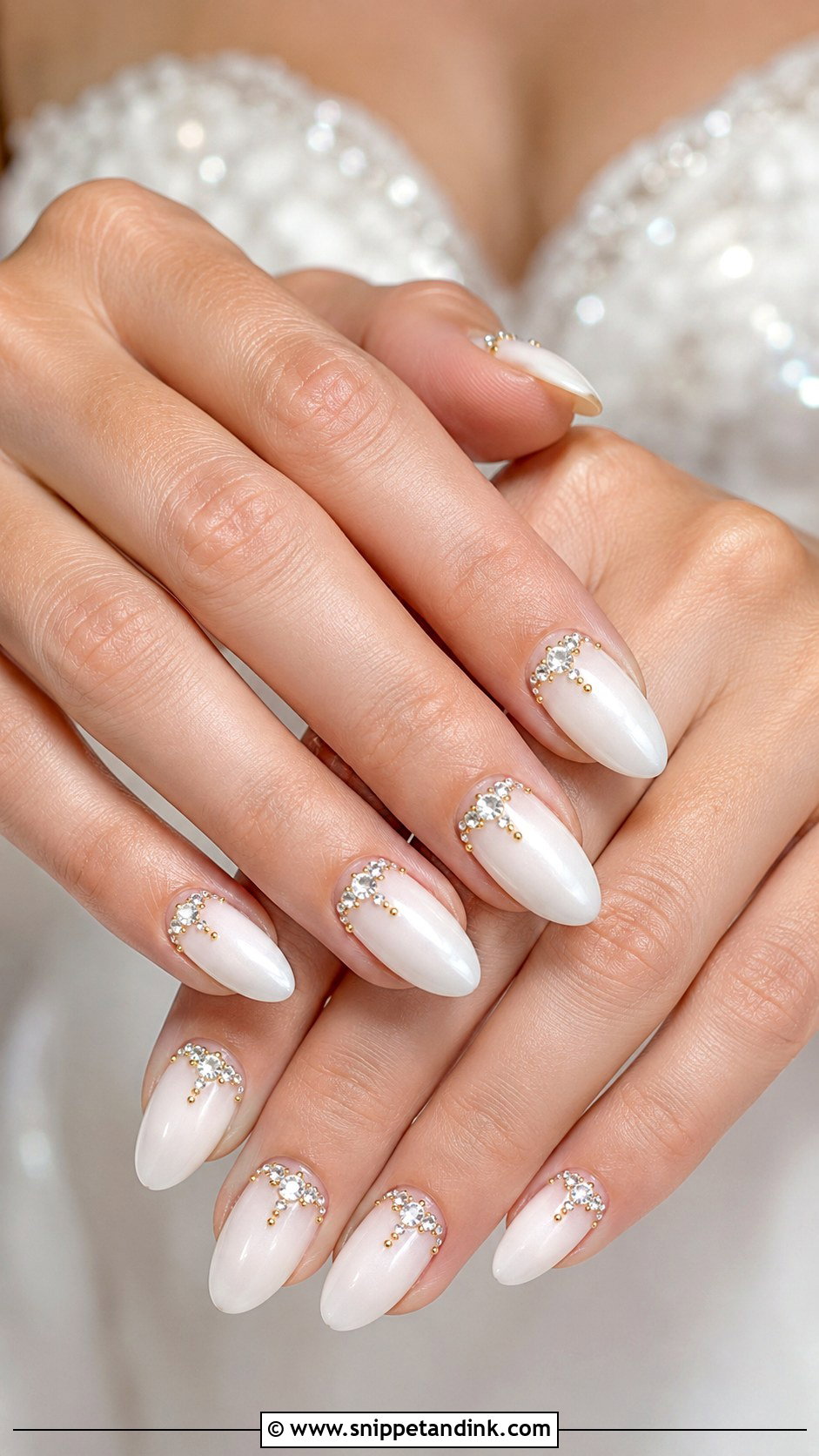 White And Gold Rhinestone Wedding Nails - Snippet and Ink - 20 White and Gold Wedding Nails