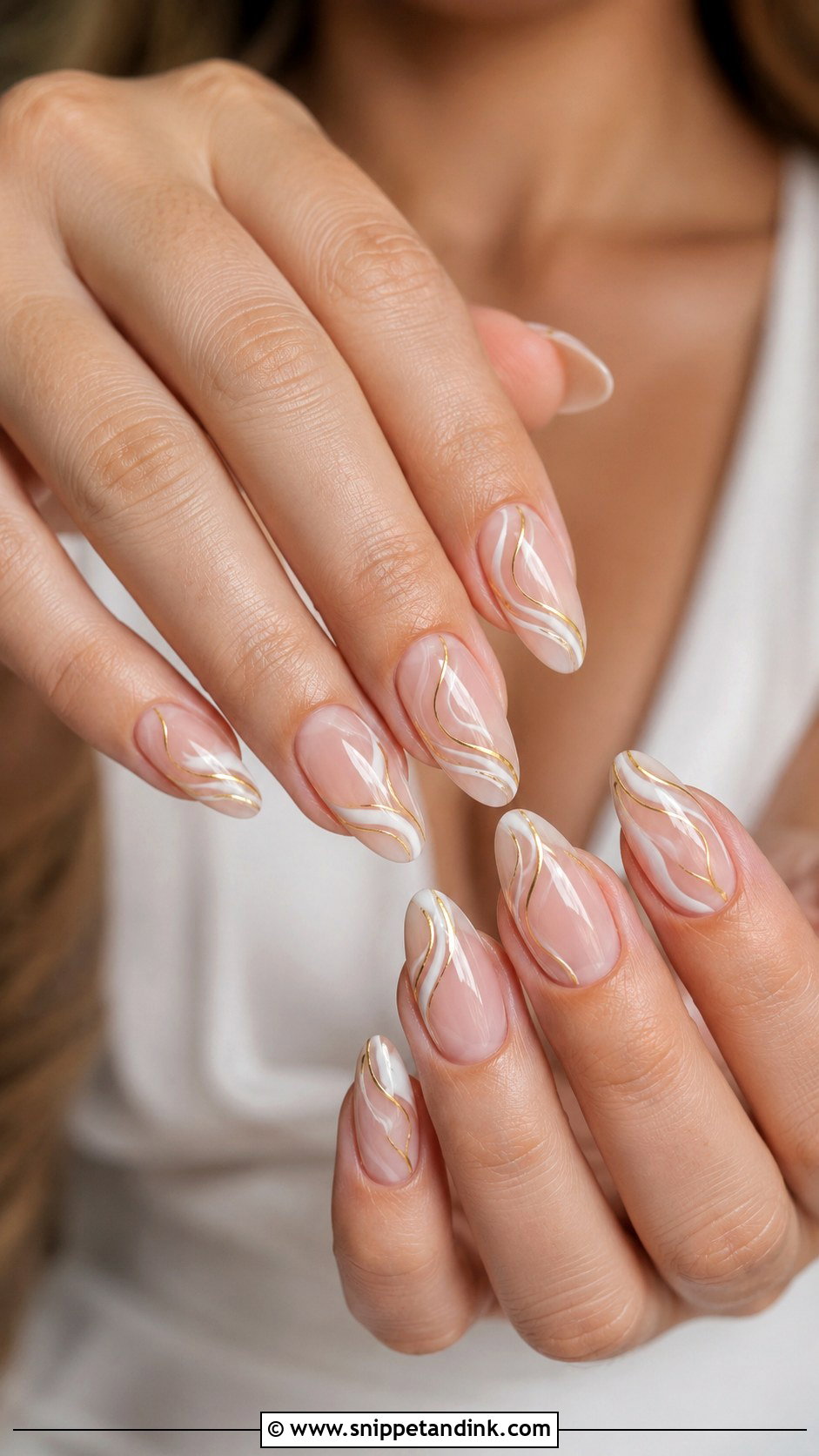 White And Gold Swirl Wedding Nails - Snippet and Ink - 20 White and Gold Wedding Nails