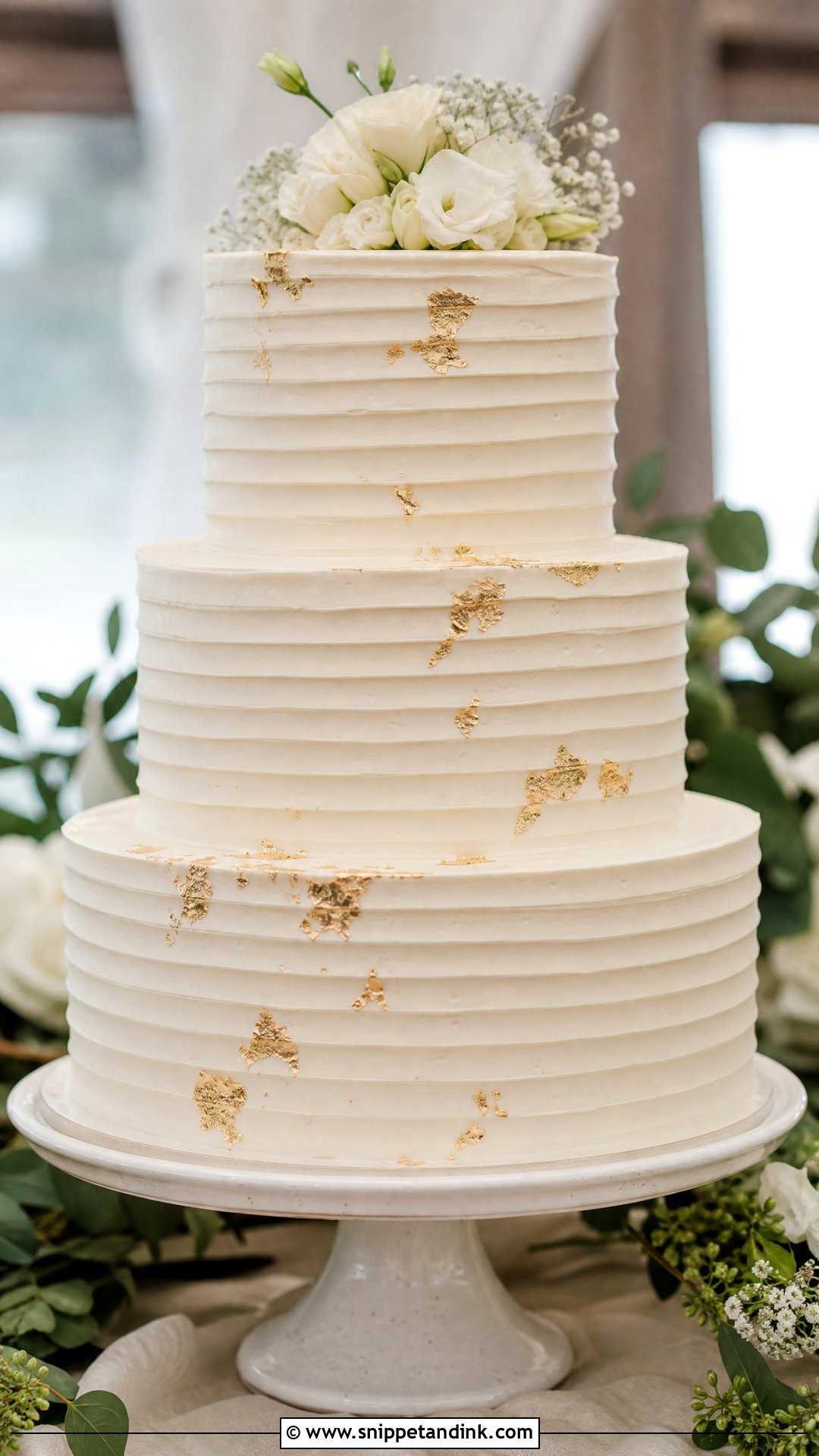 White And Gold Textured Buttercream Wedding Cake - Snippet and Ink - 20 White and Gold Wedding Cake Ideas