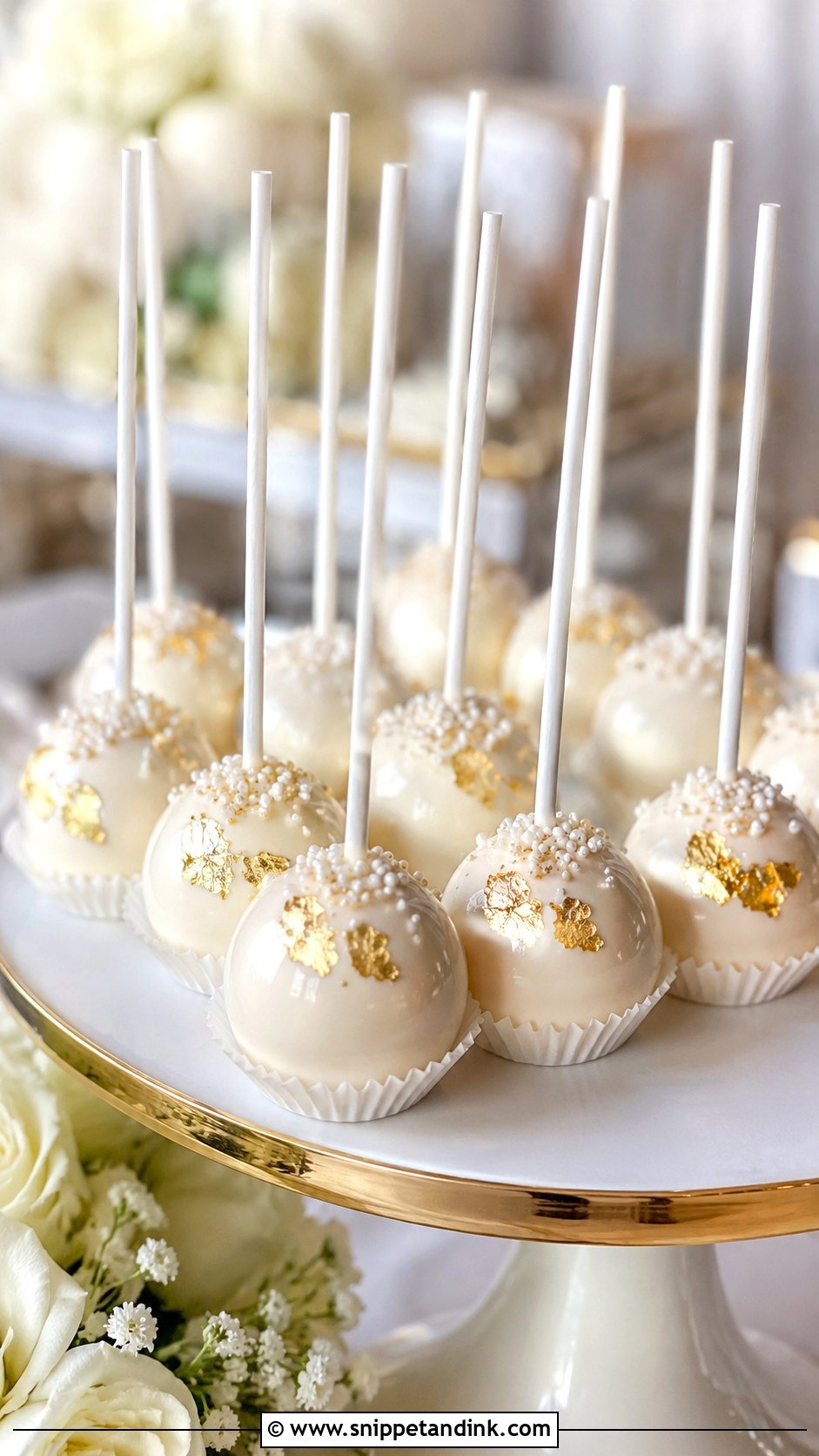 White And Gold Wedding Cake Pops - Snippet and Ink - 30 Cake Pops Ideas for Wedding