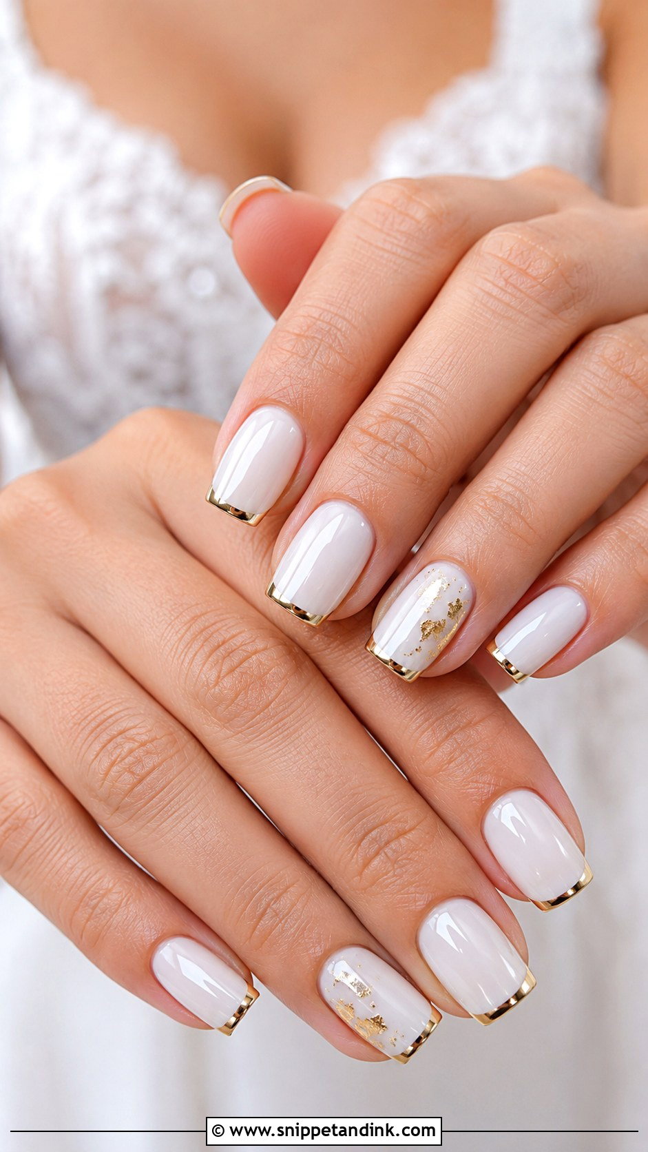 White And Gold Wedding Nails - Snippet and Ink - 20 Golden Wedding Nails
