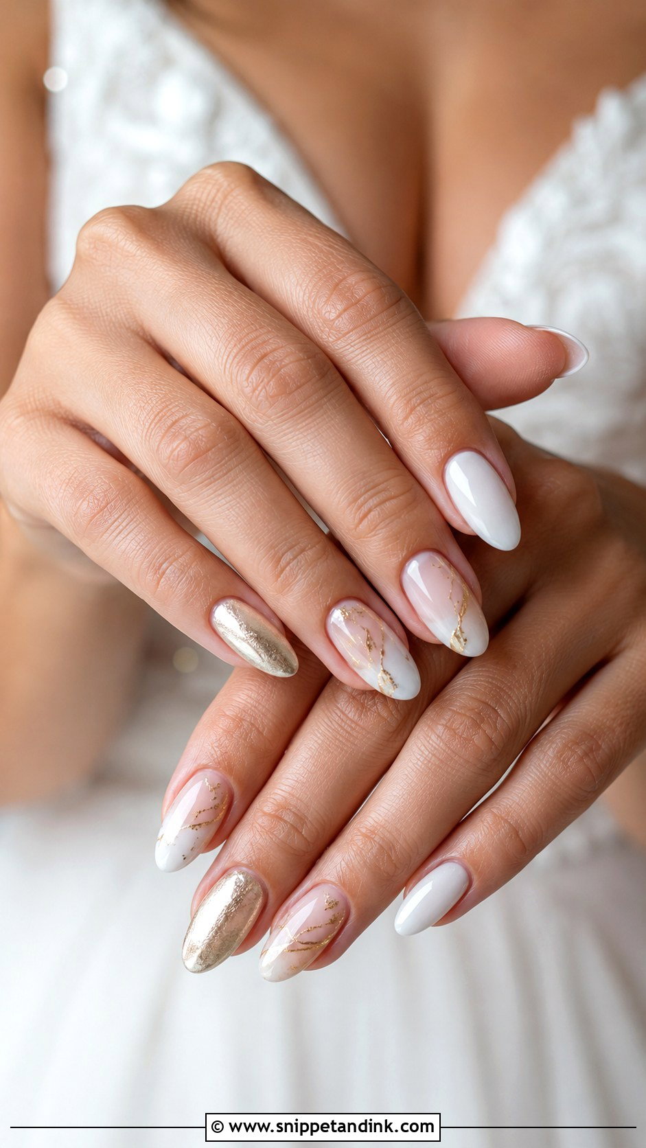 White And Gold Wedding Nails - Snippet and Ink - 20 Fancy Wedding Nails
