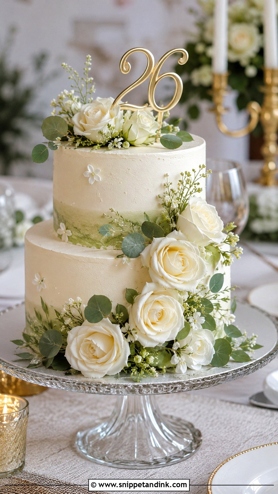 White And Green Floral Cake - Snippet and Ink - 20 26th Anniversary Cake Ideas