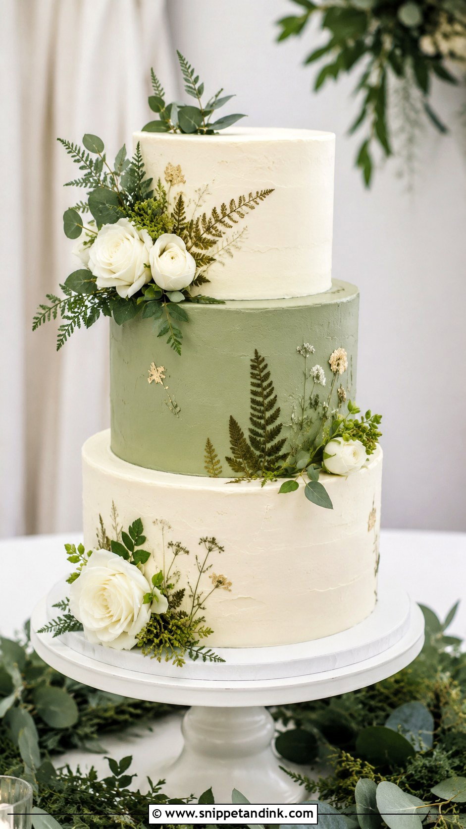 White And Green Two Tone Wedding Cake - Snippet and Ink - 20 Two Tone Wedding Cake Ideas