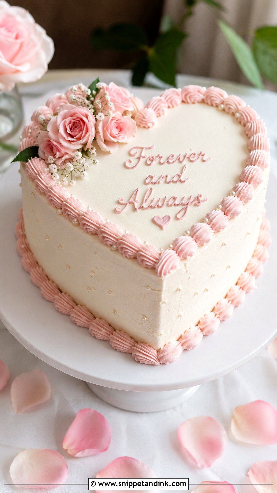 White And Pink Heart Wedding Cake - Snippet and Ink - 20 White and Pink Wedding Cake Ideas