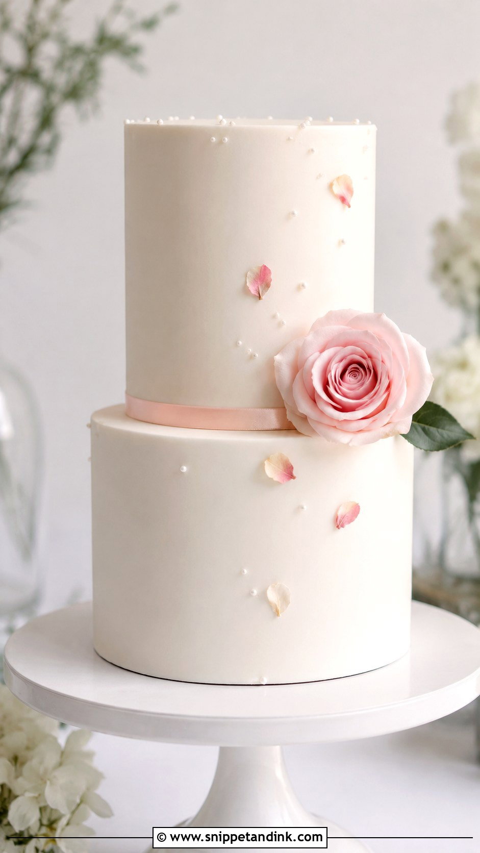 White And Pink Minimalist Wedding Cake - Snippet and Ink - 20 White and Pink Wedding Cake Ideas