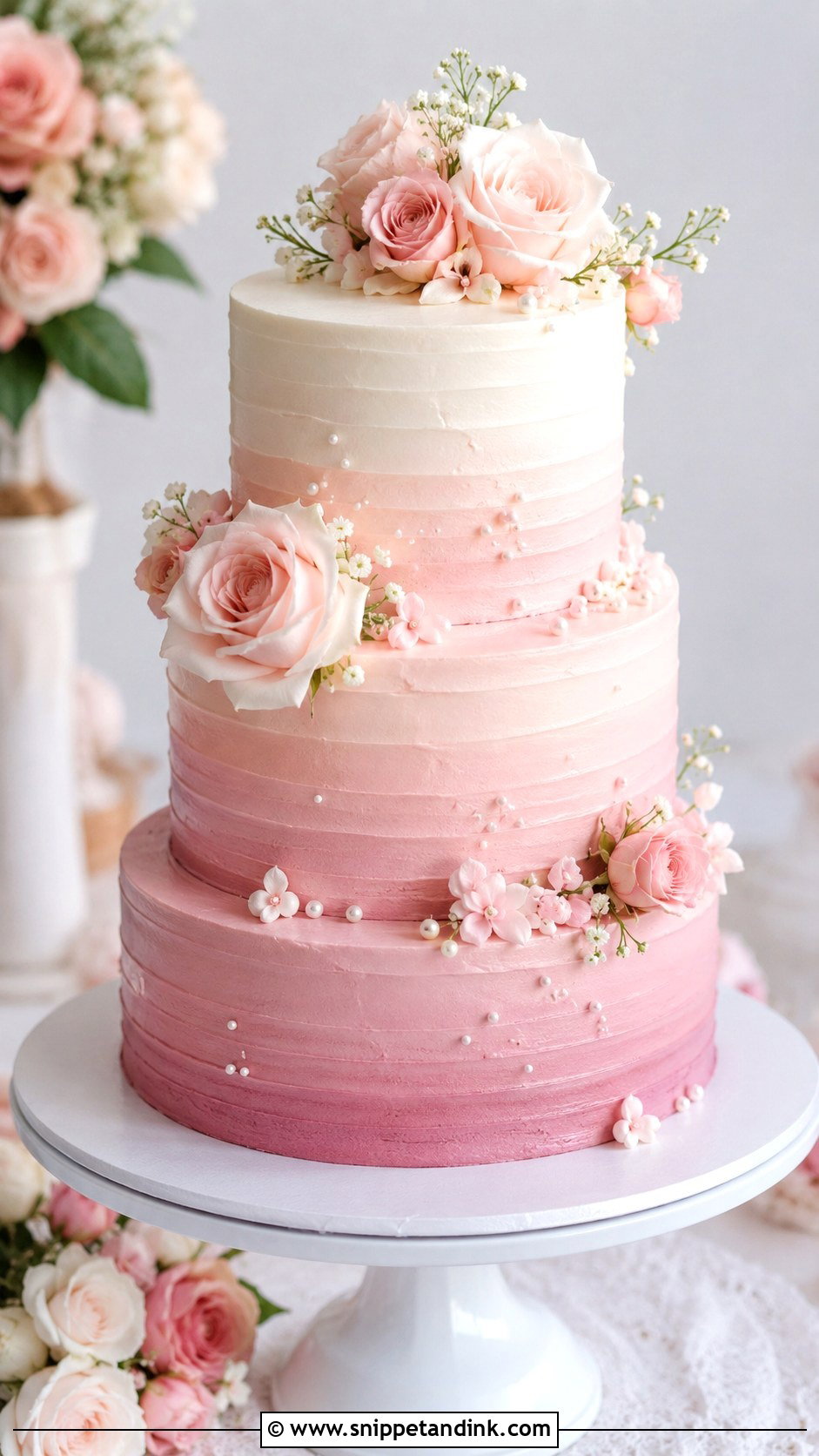 White And Pink Ombre Wedding Cake - Snippet and Ink - 20 White and Pink Wedding Cake Ideas