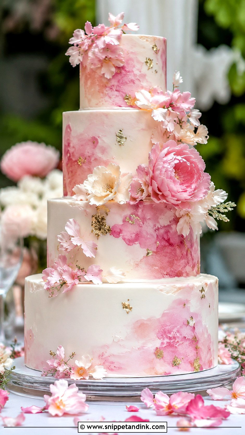 White And Pink Watercolor Wedding Cake - Snippet and Ink - 20 White and Pink Wedding Cake Ideas