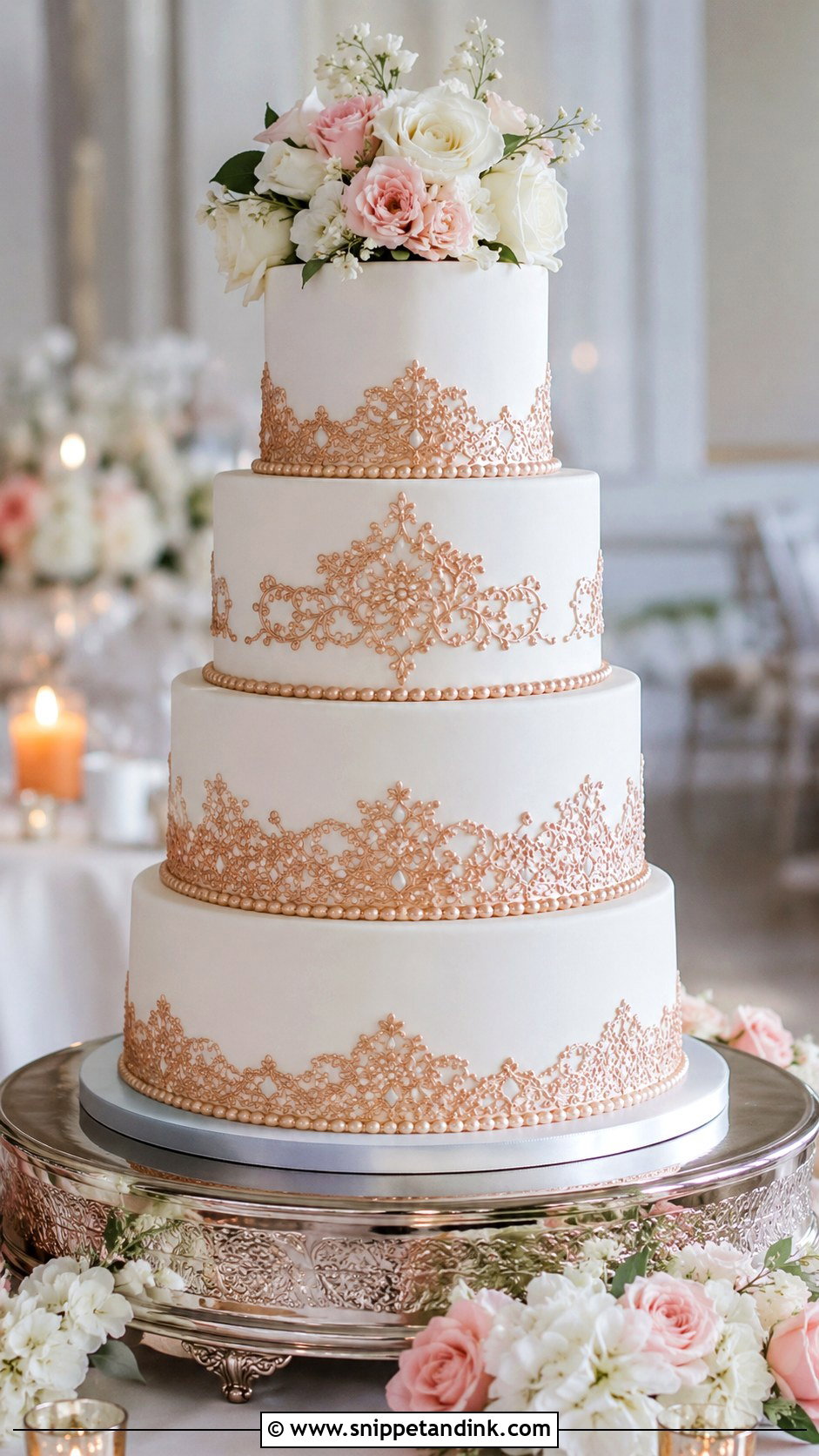 White And Rose Gold Fondant Wedding Cake - Snippet and Ink - 20 White and Rose Gold Cake Ideas for Wedding