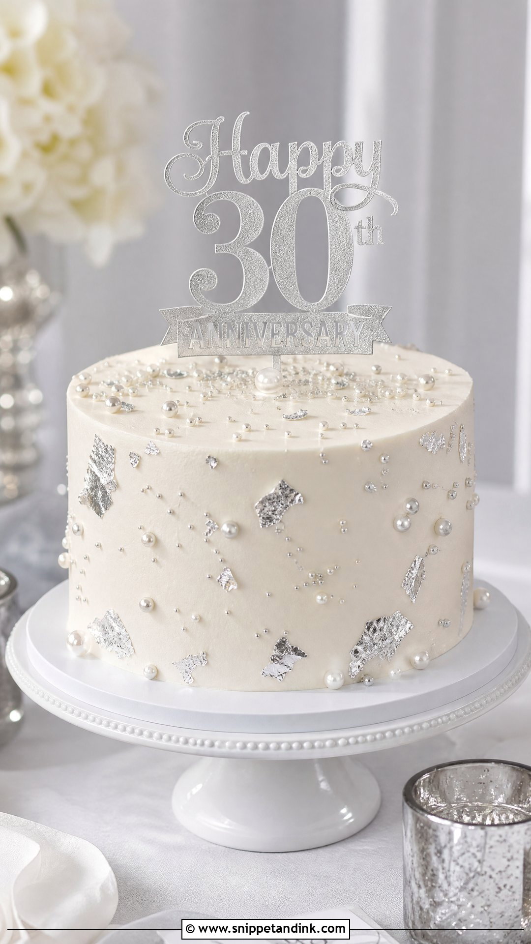 White And Silver 30th Anniversary Cake - Snippet and Ink - 25 30th Anniversary Cake Ideas