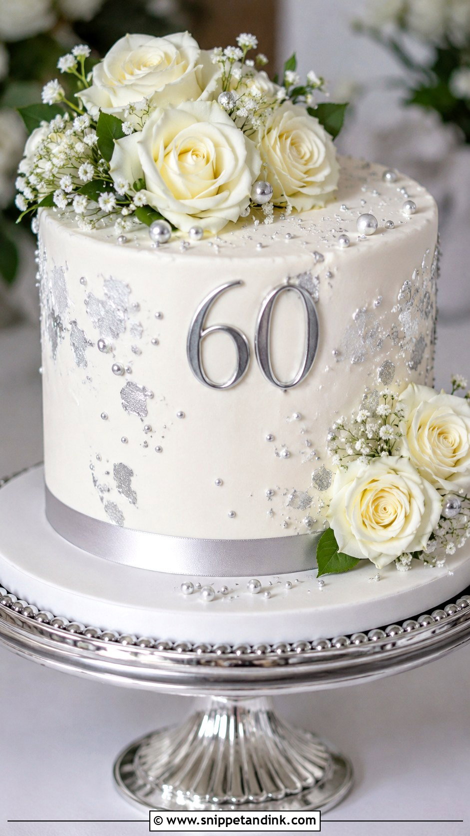 White And Silver Anniversary Cake - Snippet and Ink - 20 60th Wedding Anniversary Cakes