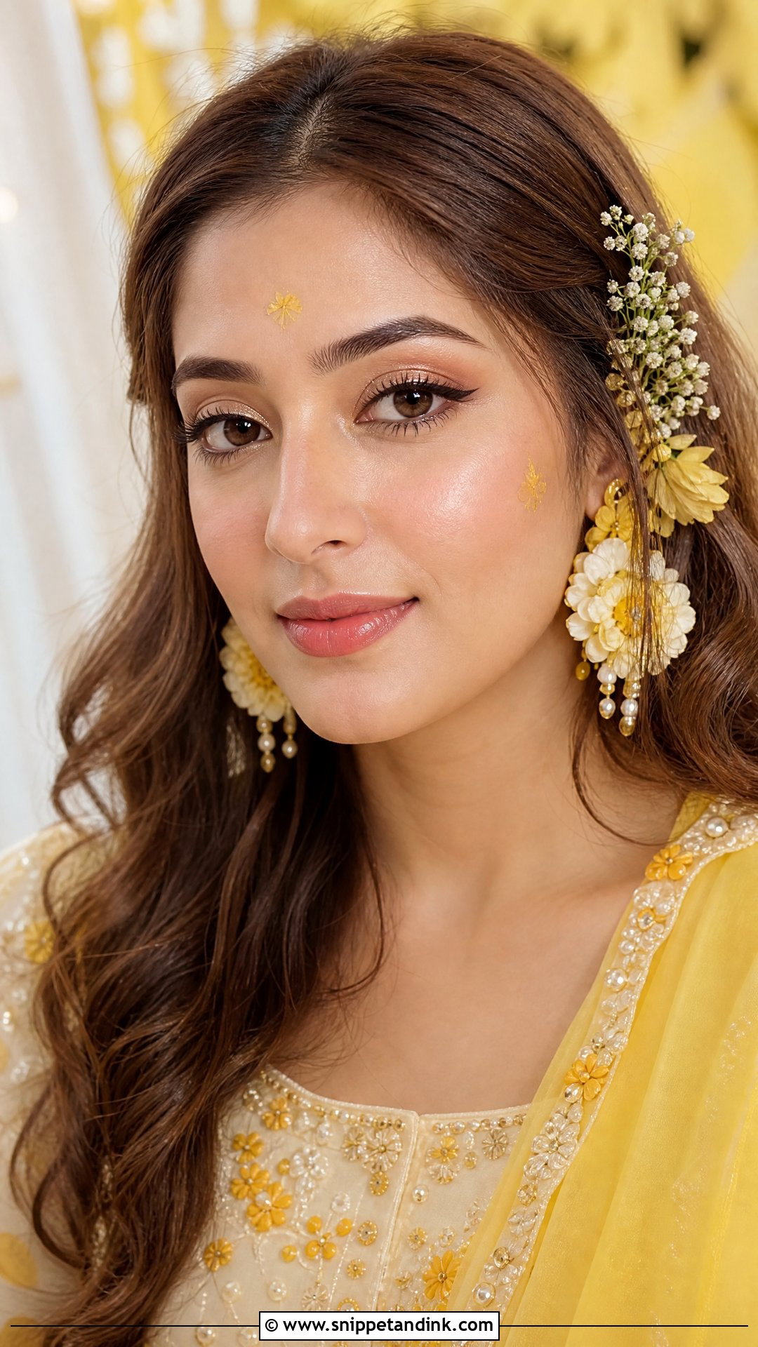White And Yellow Haldi Bridal Makeup - Snippet and Ink - 25 Haldi Bridal Look Ideas