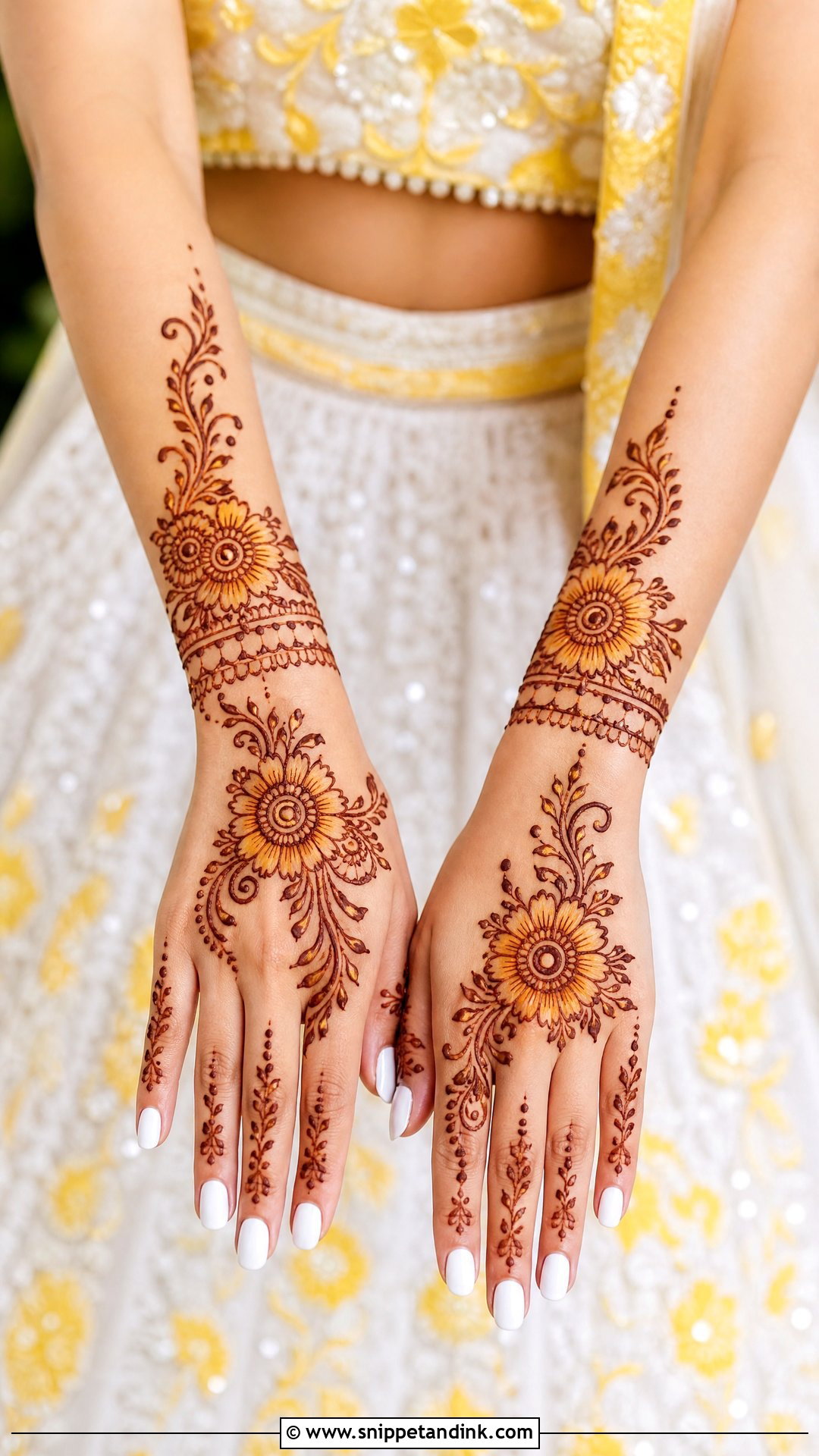 White And Yellow Mehndi Lehnga Design - Snippet and Ink - 25 Mehndi Lehnga Designs