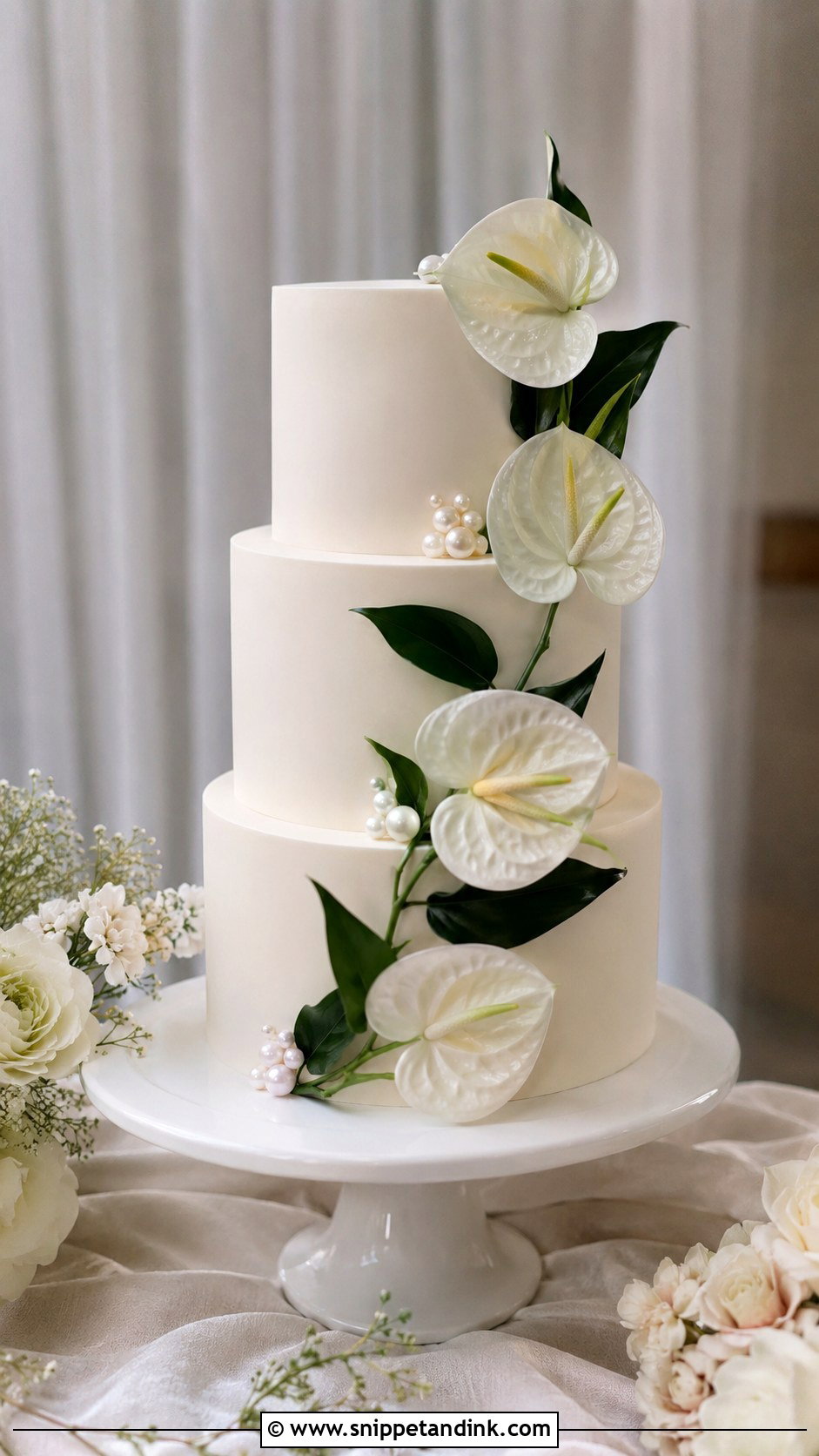White Anthurium Wedding Cake - Snippet and Ink - 20 Anthurium Wedding Cake Ideas