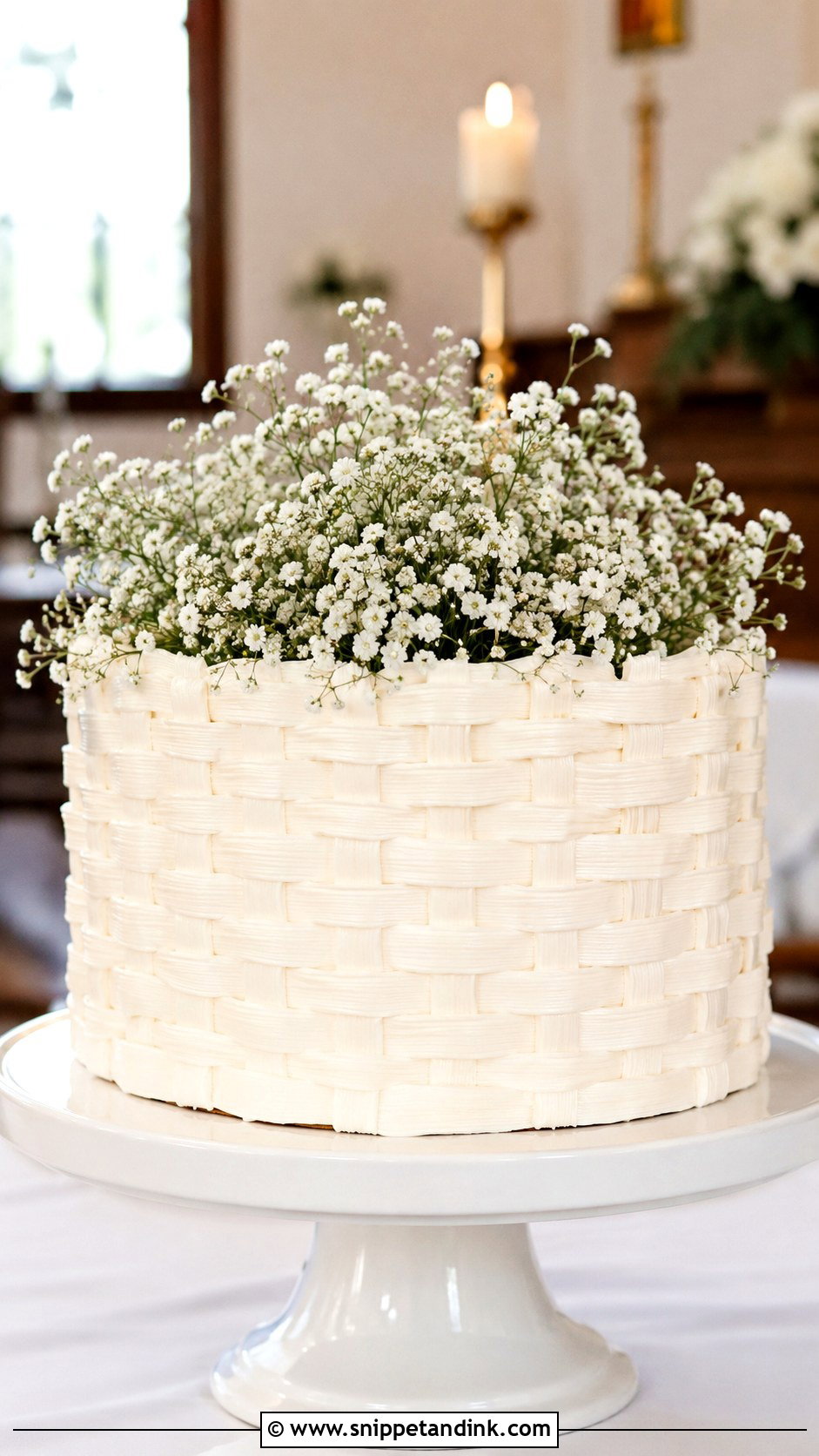 White Basket Wedding Cake With Baby Breath - Snippet and Ink - 20 Basket Cakes with Flowers for Wedding