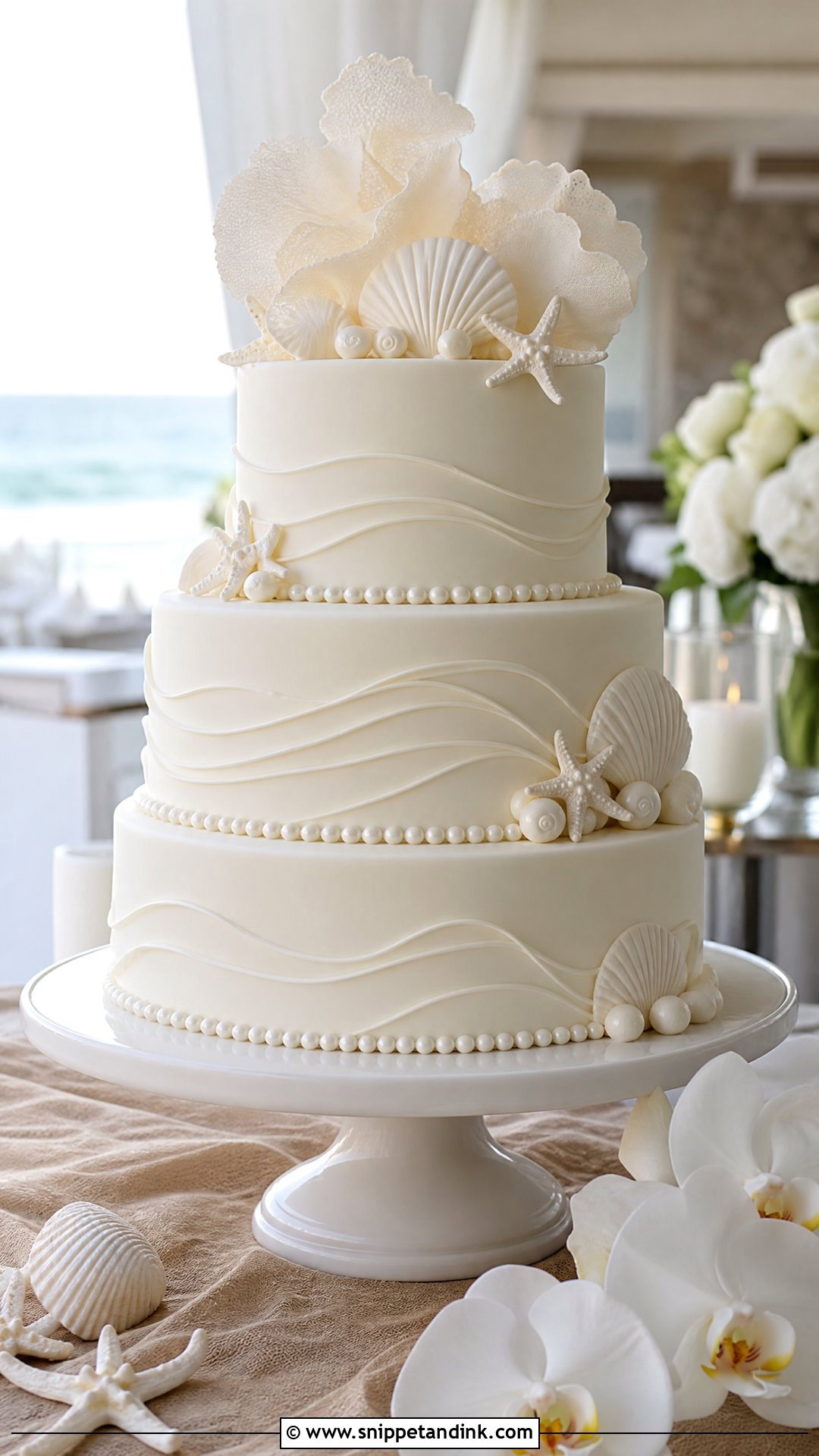 White Beach Wedding Cake - Snippet and Ink - 30 Beach Theme Cake Ideas for Wedding