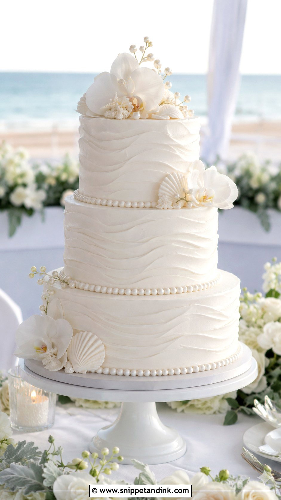 White Beach Wedding Cake - Snippet and Ink - 20 Beach Wedding Cake Ideas