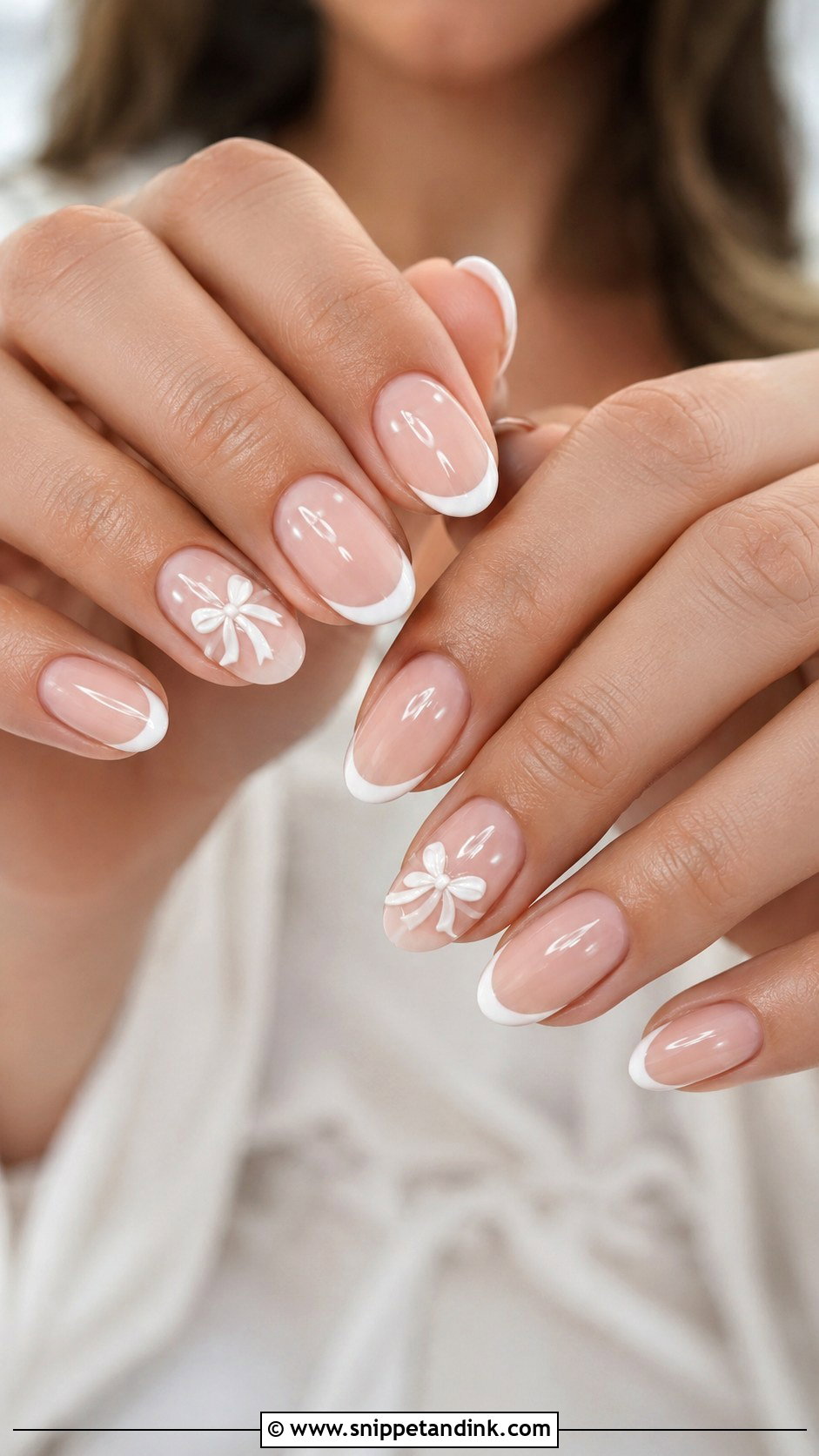 White Bow Bridal Nails - Snippet and Ink - 20 White Nails for the Bride Wedding