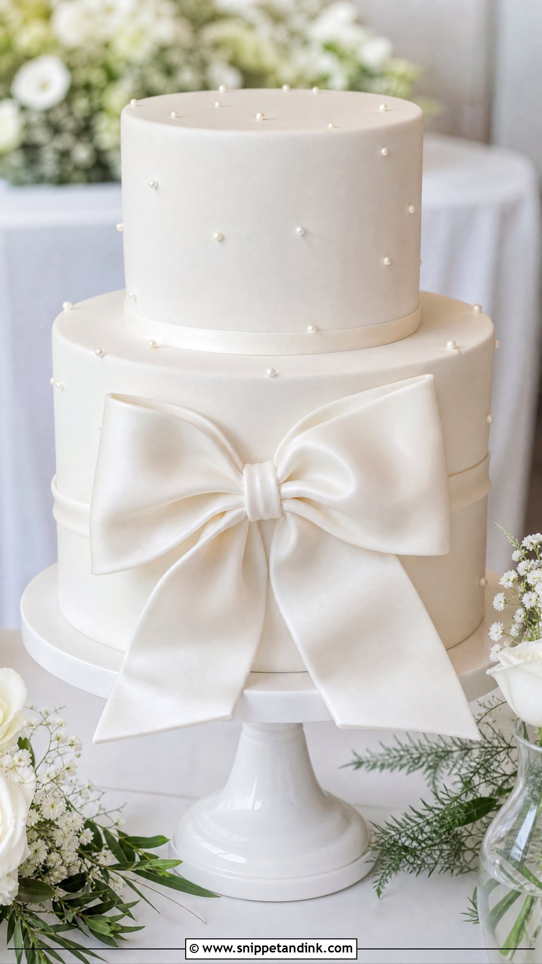 White Bow Wedding Cake - Snippet and Ink - 25 White Wedding Cake Ideas