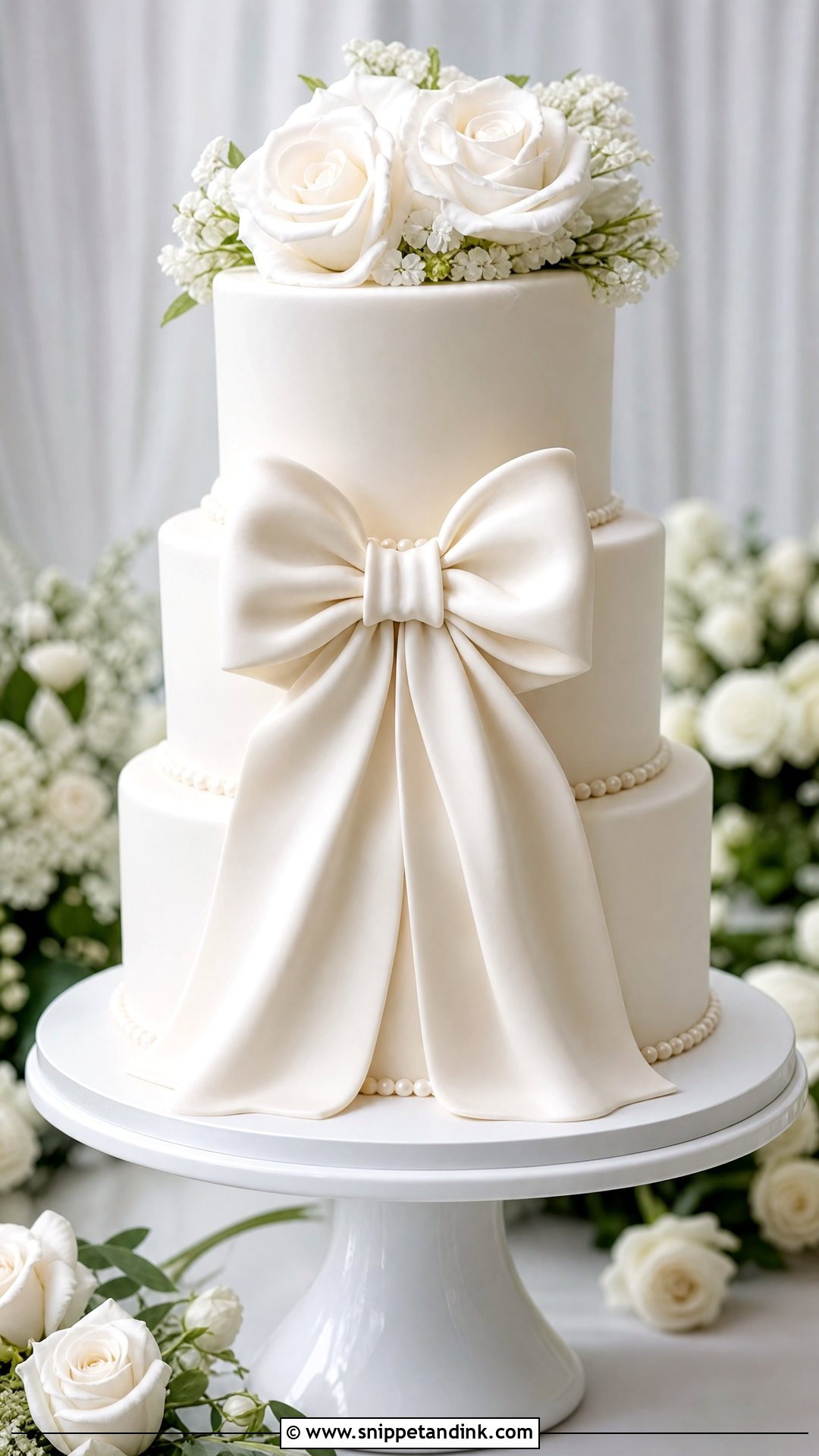 White Bow Wedding Cake - Snippet and Ink - 35 Bow Cake Ideas for Wedding