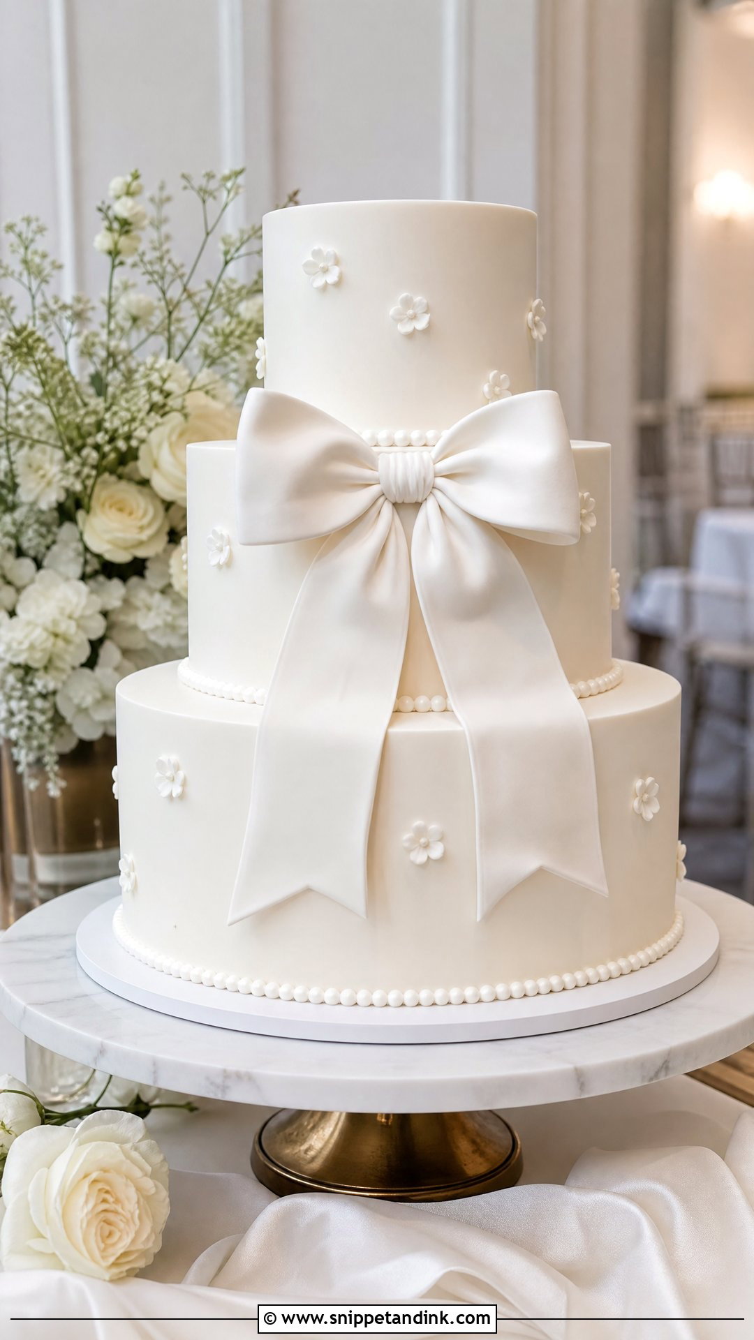 White Bow Wedding Cake - Snippet and Ink - 20 Old Money Cake Ideas for Wedding