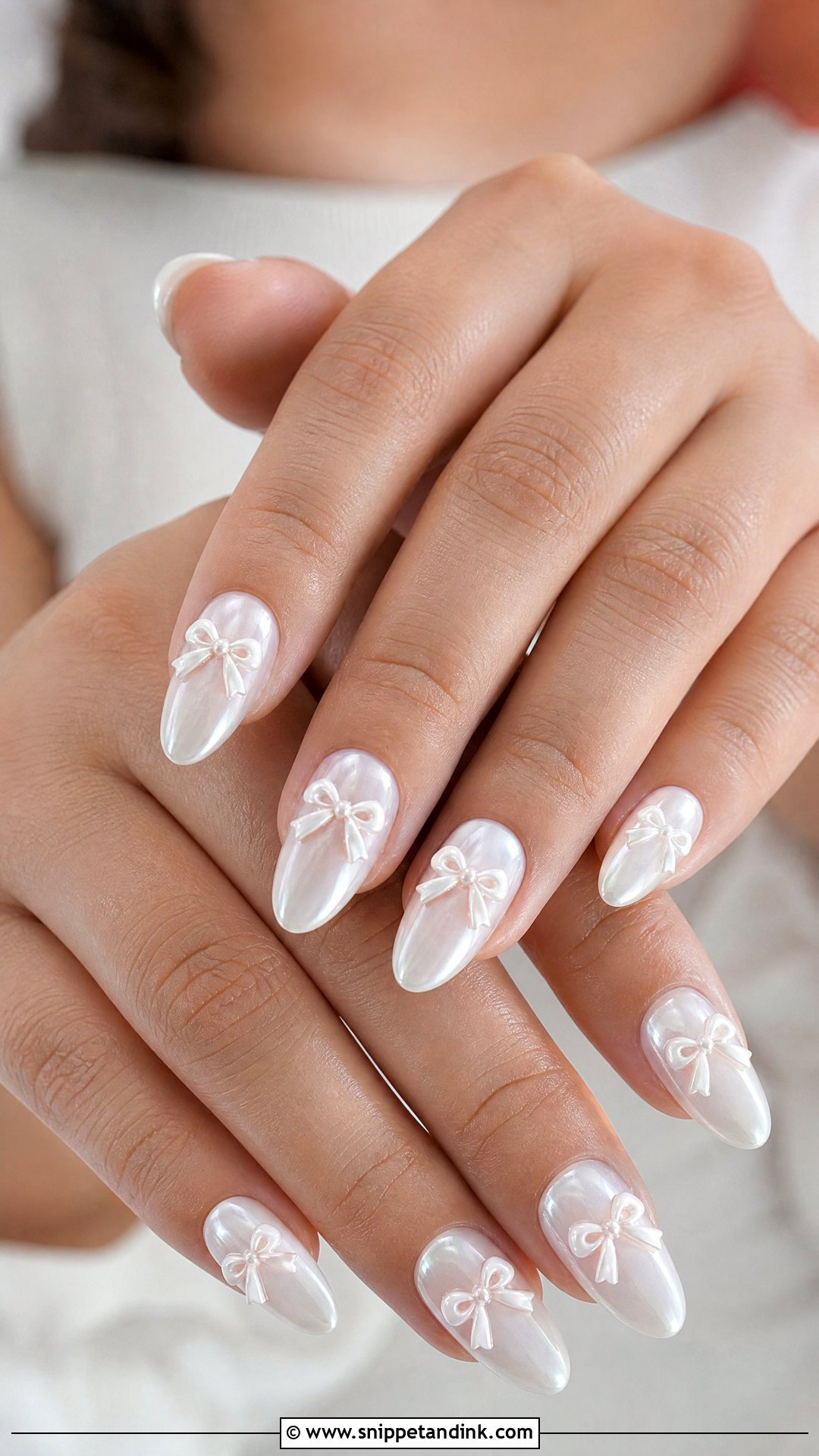 White Bow Wedding Nails - Snippet and Ink - 25 Elegant White Wedding Nail Art Ideas