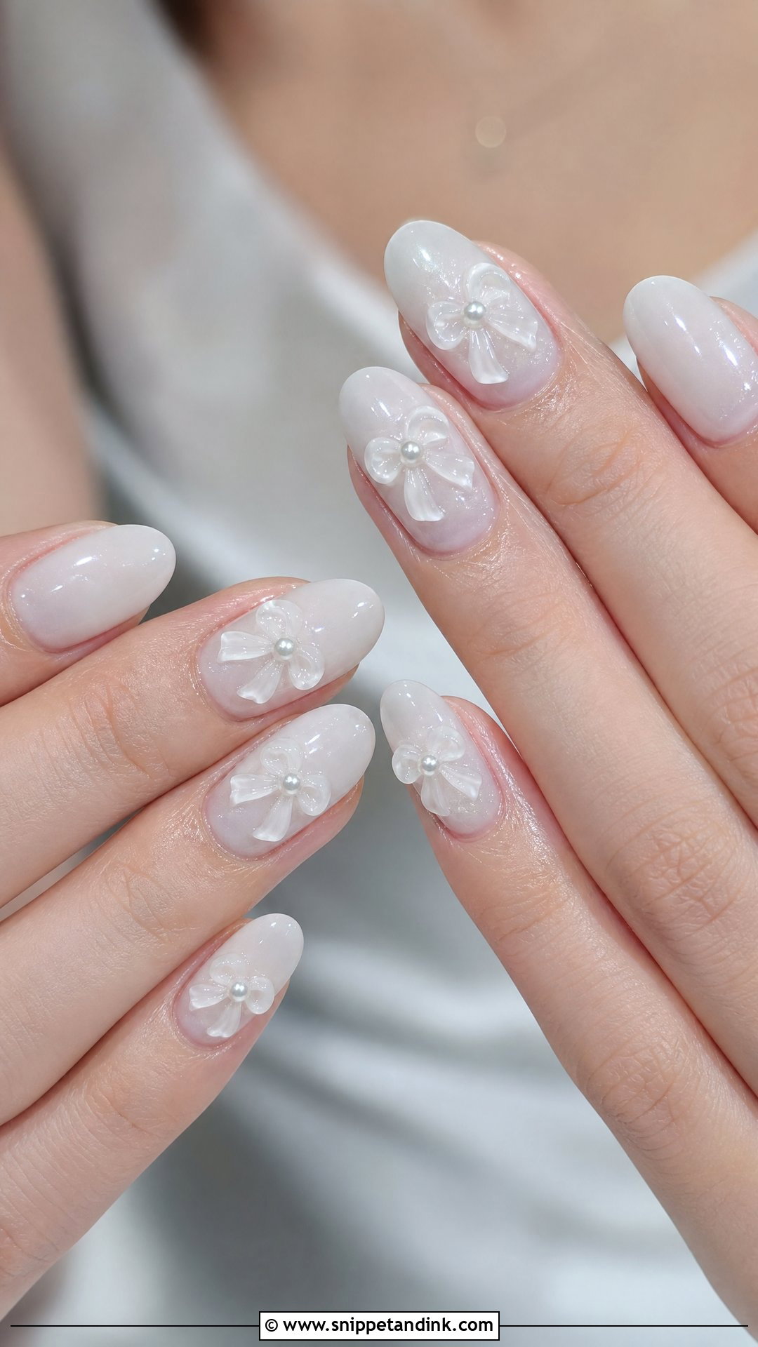 White Bow Wedding Nails - Snippet and Ink - 25 White Wedding Nails for Bride