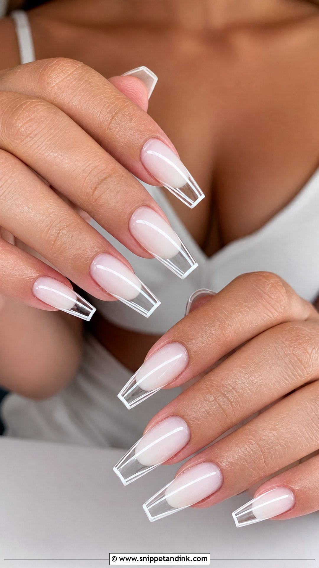 White Bridal Nails With Clear Tips - Snippet and Ink - 25 White Bridal Nails