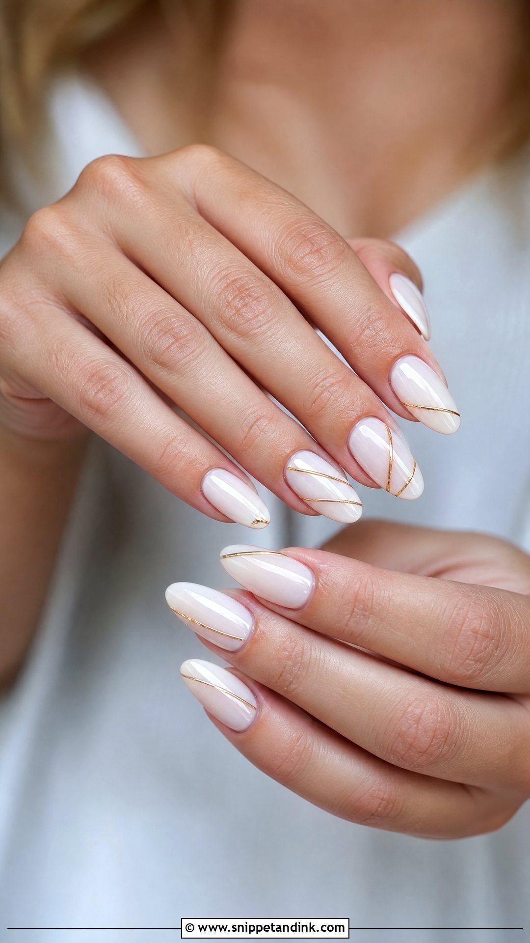 White Bridal Nails With Gold Lines - Snippet and Ink - 25 Nail Art for Wedding Indian Brides Ideas