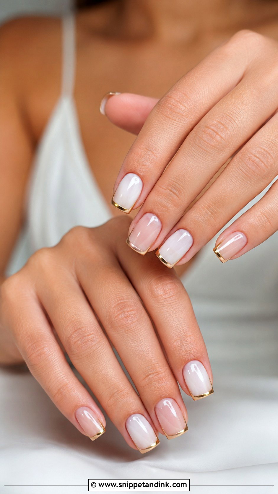 White Bridal Nails With Gold Tips - Snippet and Ink - 20 Bridal Nails with Gold