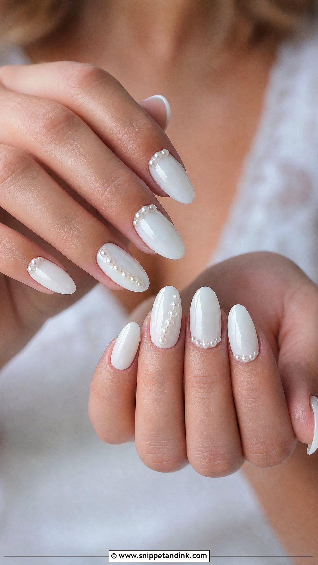 White Bridal Nails With Pearls - Snippet and Ink - 25 White Bridal Nails