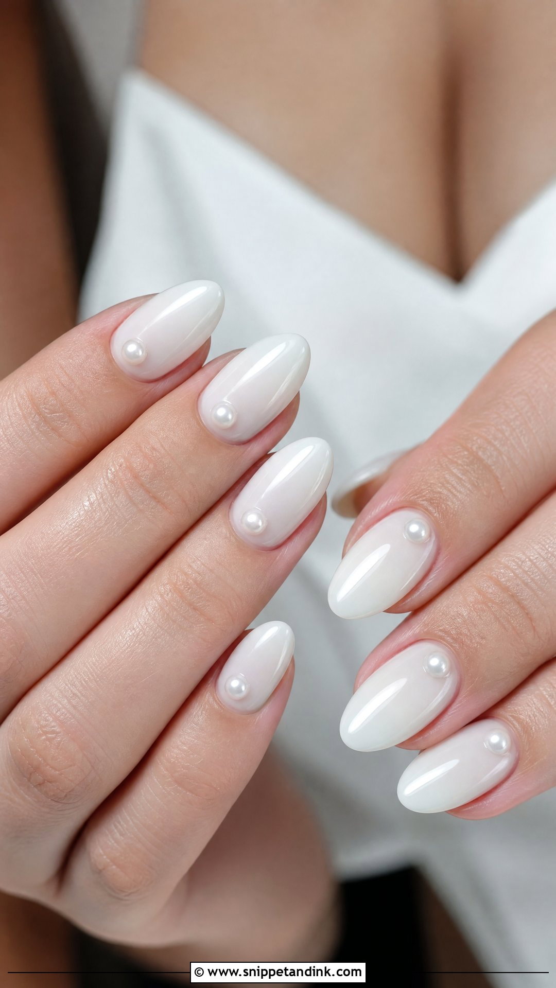 White Bridal Nails With Pearls - Snippet and Ink - 25 Bridal Nails with Pearls