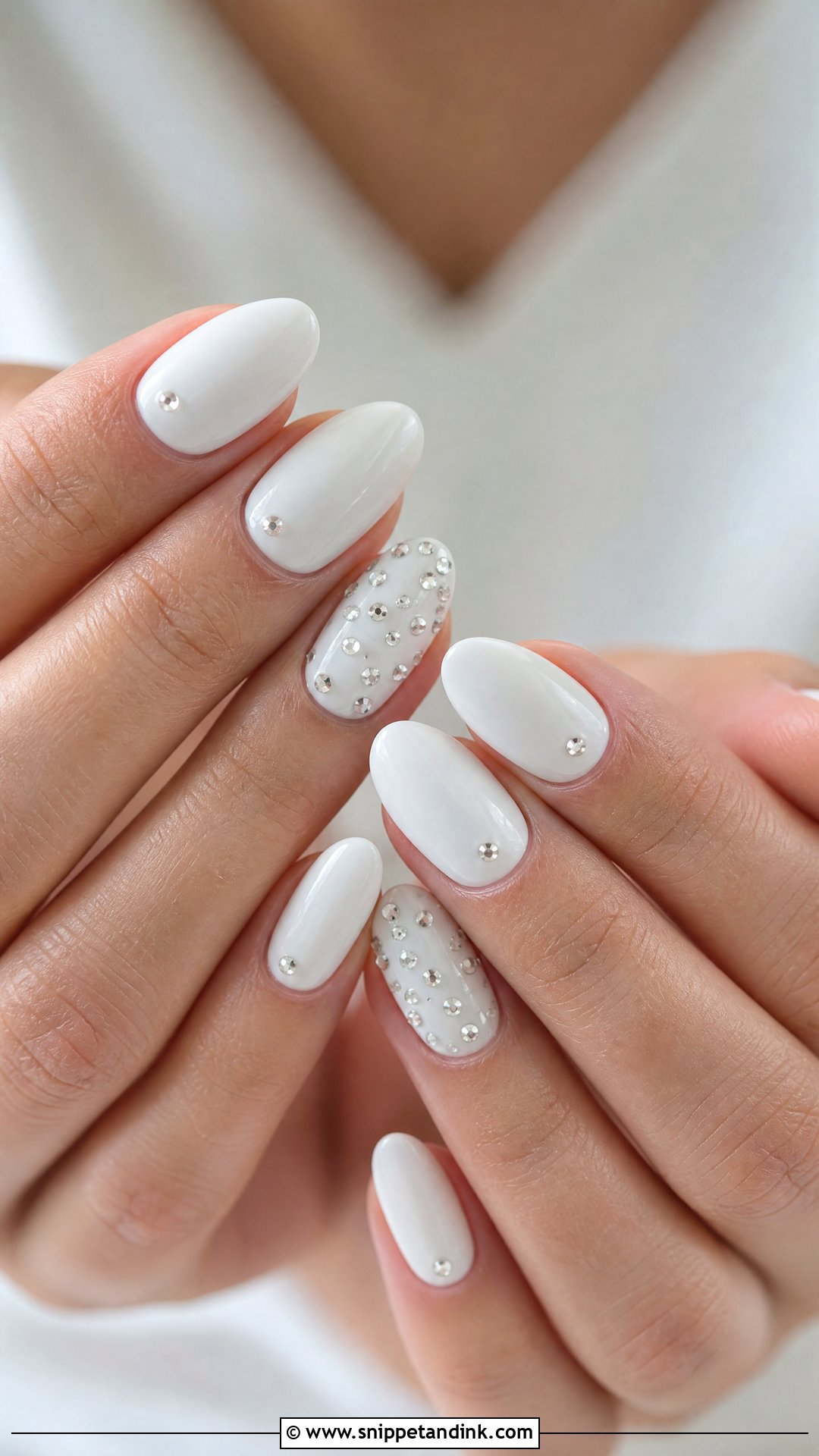 White Bridal Nails With Rhinestones - Snippet and Ink - 25 White Bridal Nails