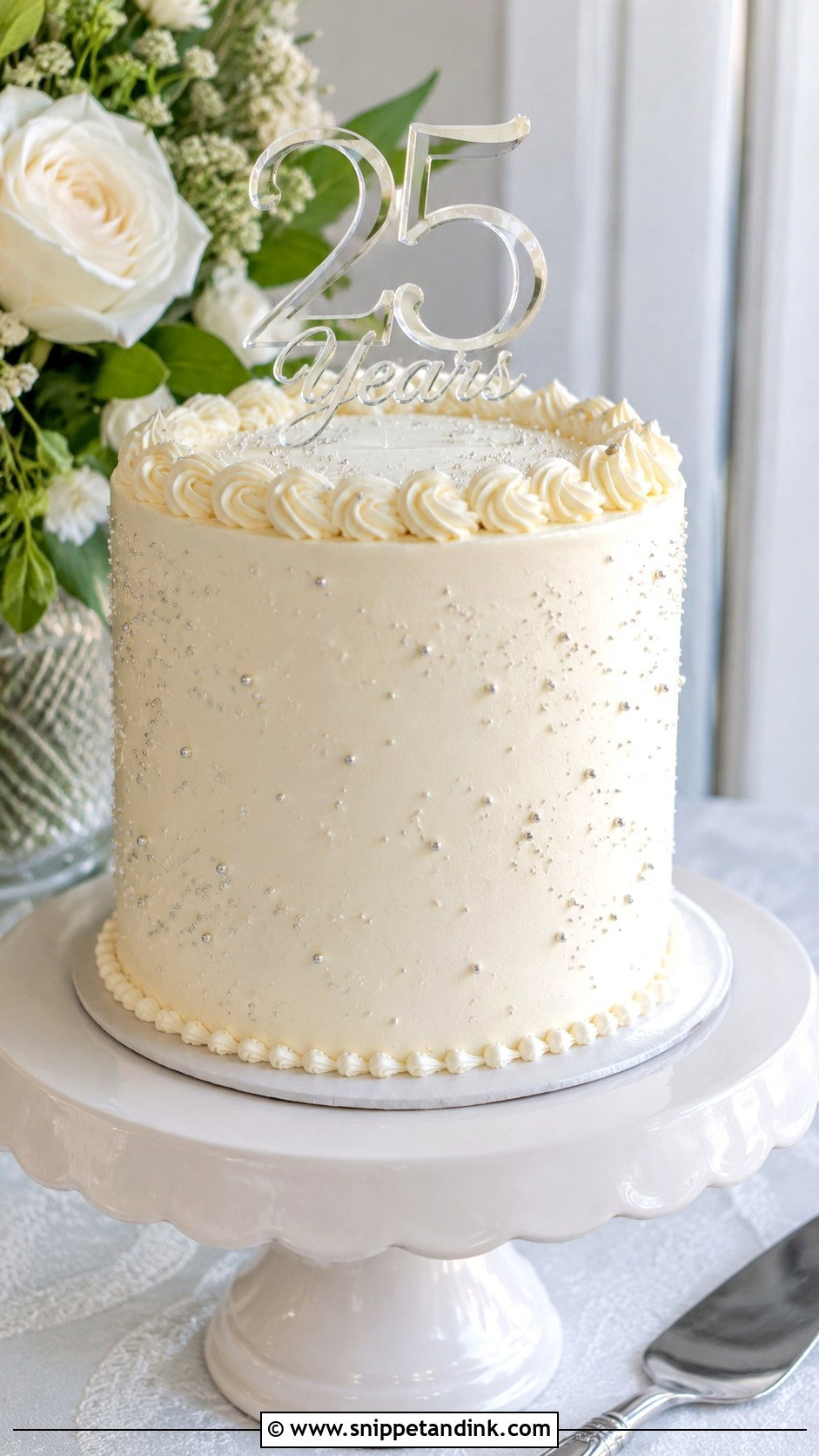 White Buttercream 25th Anniversary Cake - Snippet and Ink - 20 25th Anniversary Cake Design Ideas